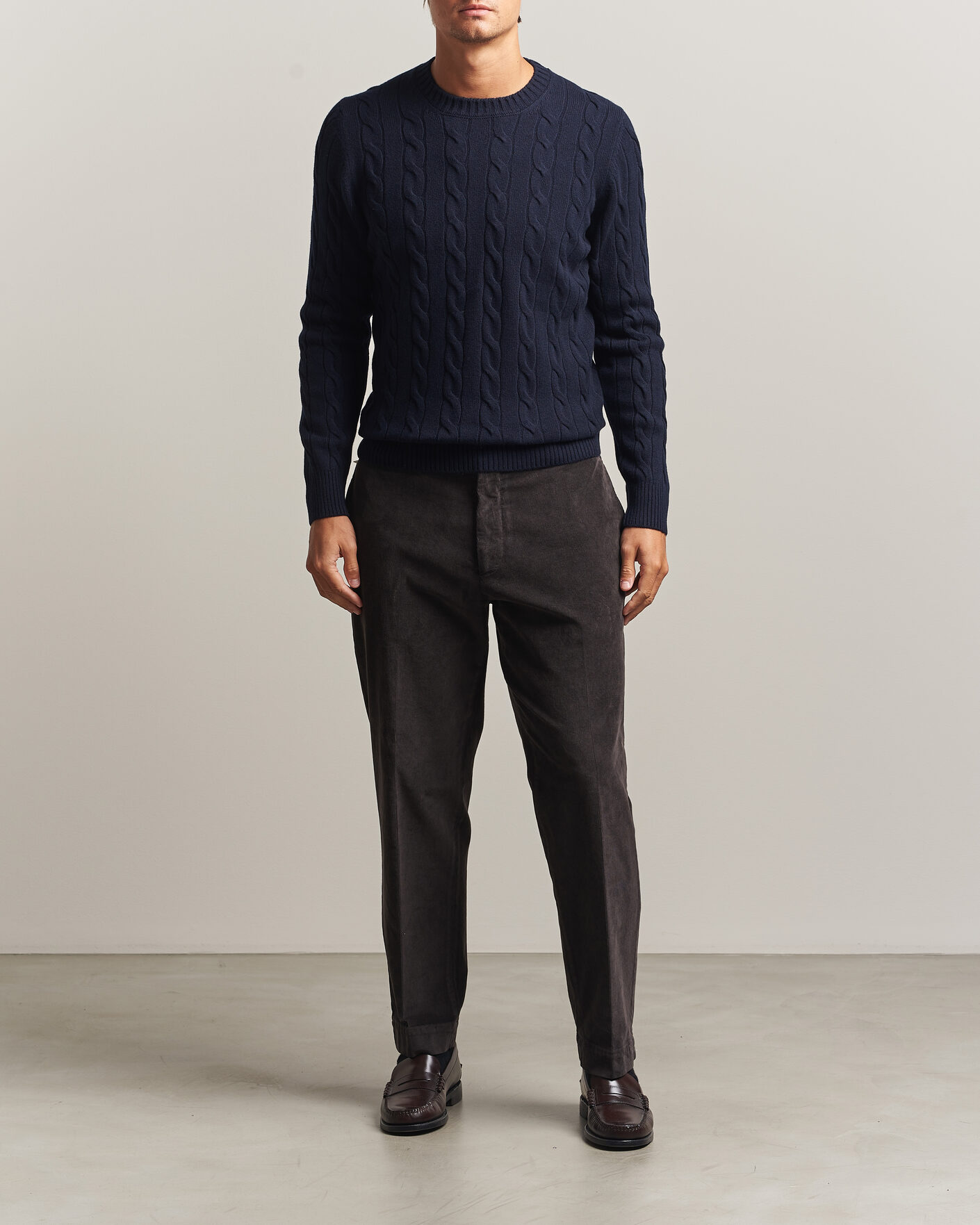 Mies | Puserot | Gran Sasso | Wool/Cashmere Cable Crew Neck Navy