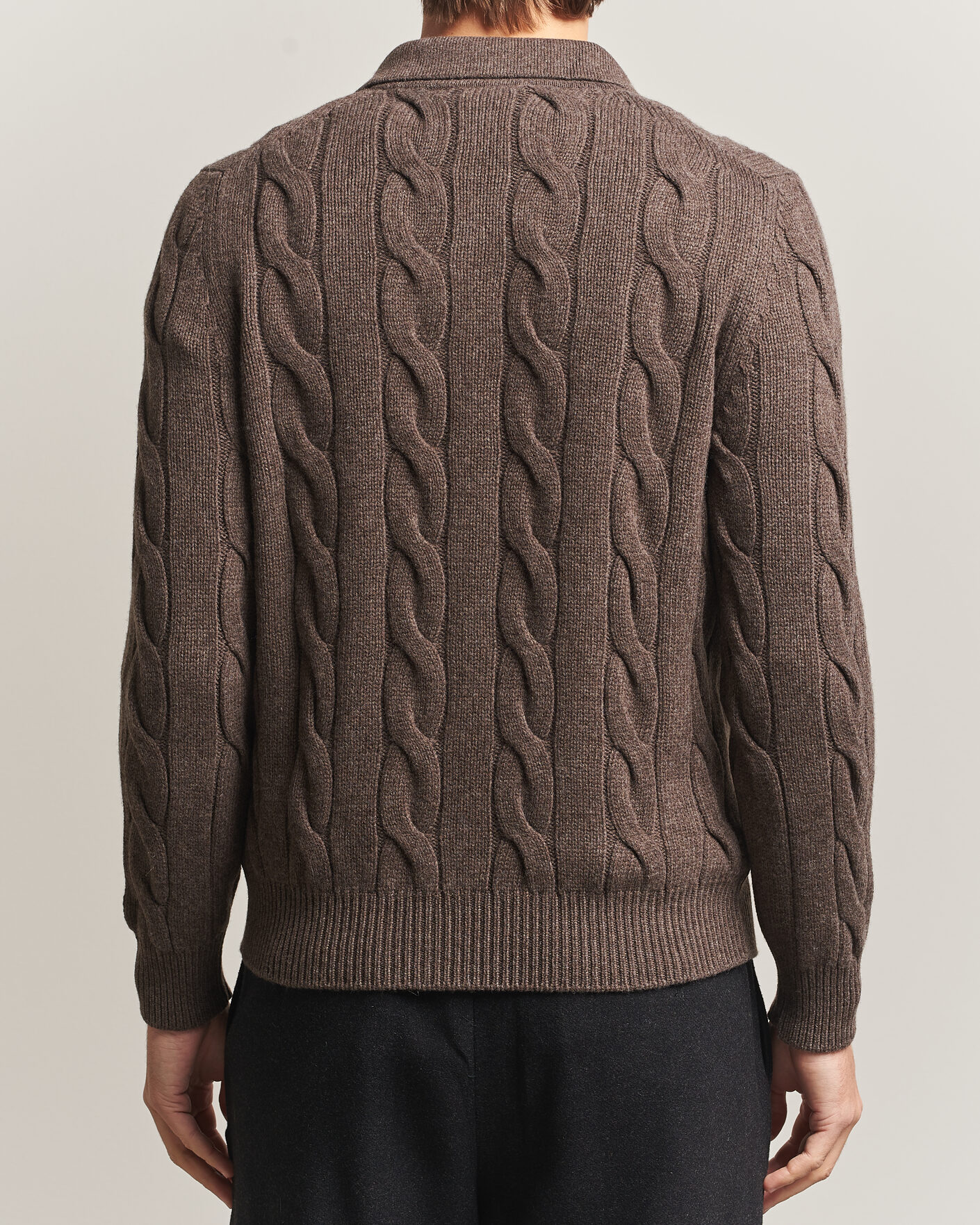 Mies | Puserot | Gran Sasso | Wool/Cashmere Cable Full Zip Dark Brown Melange