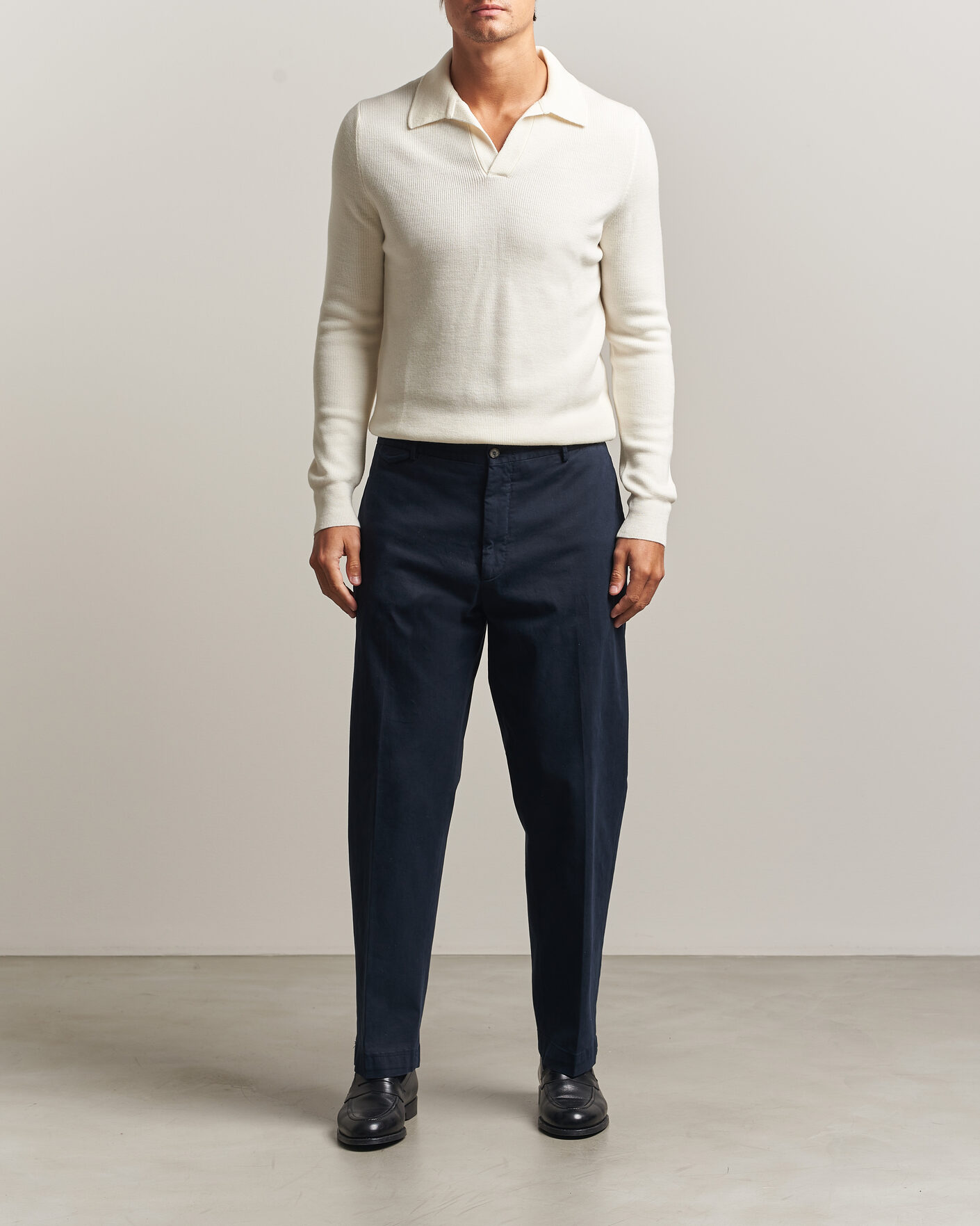 Mies | Puserot | Gran Sasso | Merino Knitted Polo Cream