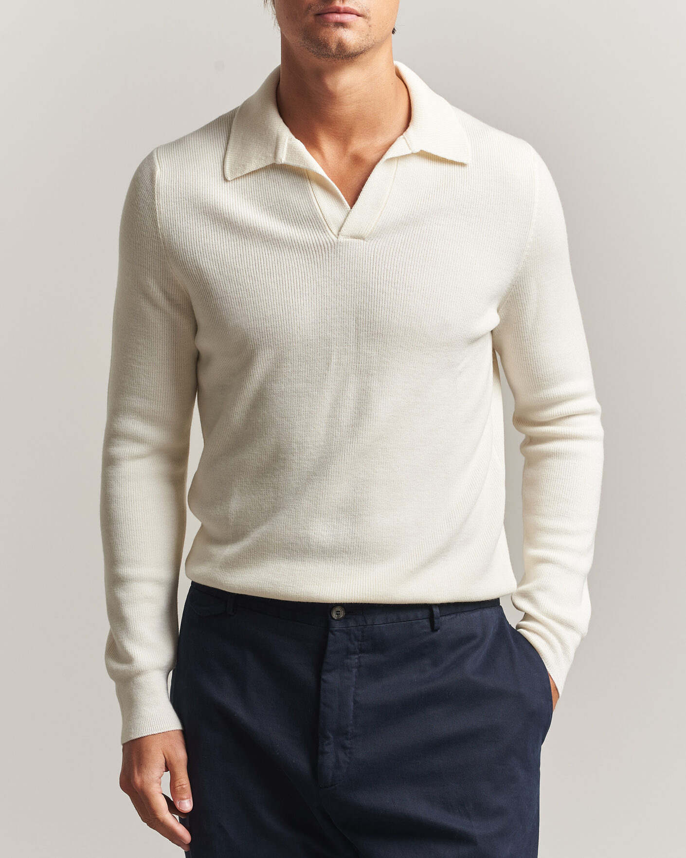 Mies | Puserot | Gran Sasso | Merino Knitted Polo Cream