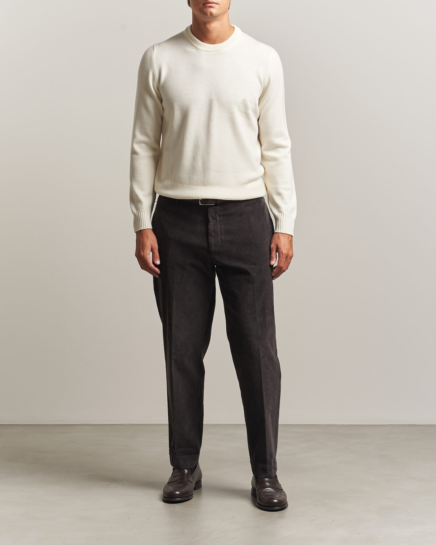 Mies | Puserot | Gran Sasso | Merino Knitted Crew Neck Cream