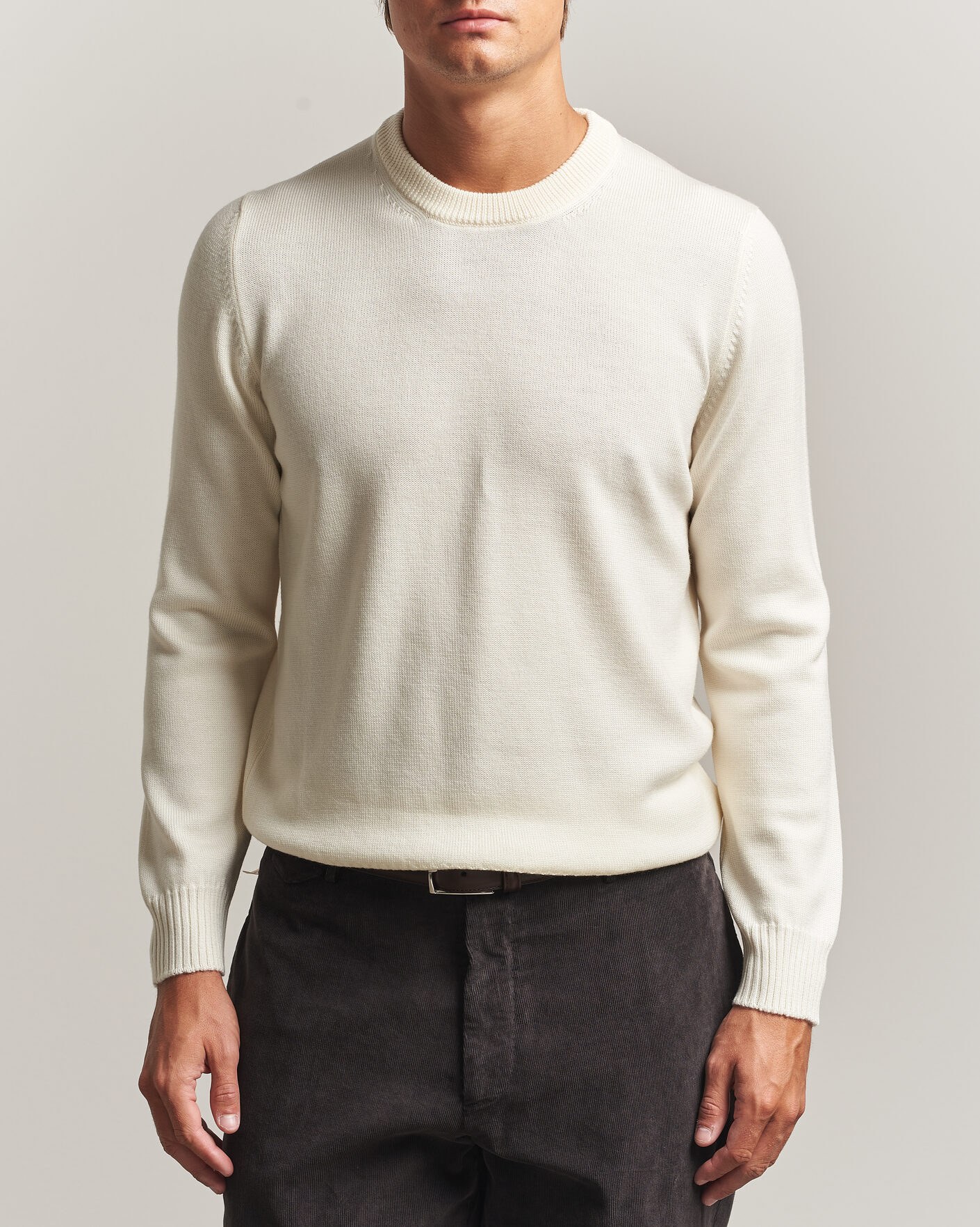Mies | Puserot | Gran Sasso | Merino Knitted Crew Neck Cream