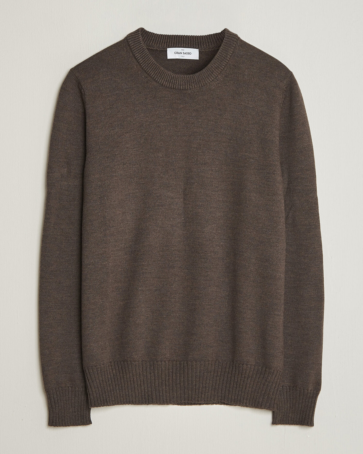 Mies | Puserot | Gran Sasso | Merino Knitted Crew Neck Brown Melange