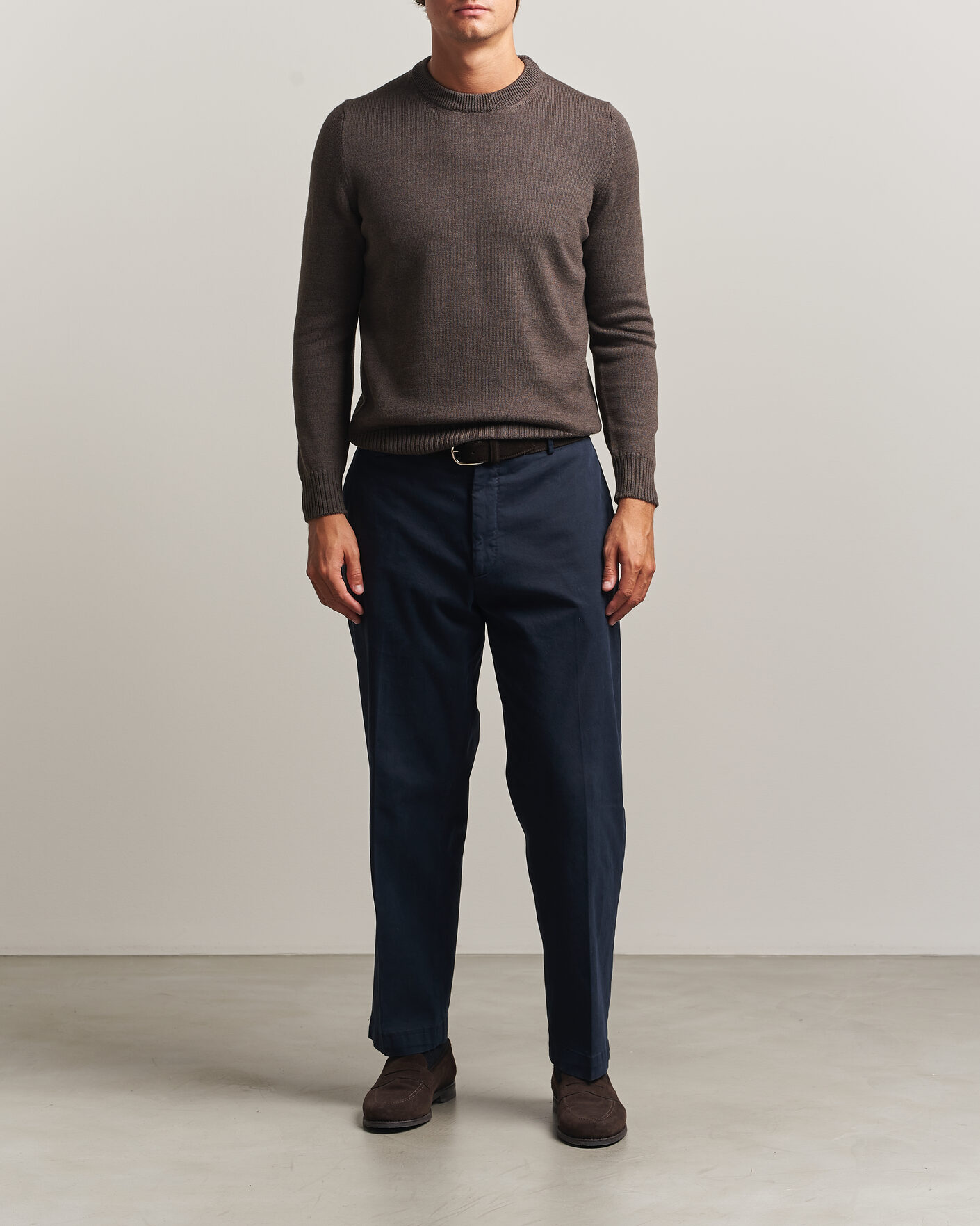 Mies | Puserot | Gran Sasso | Merino Knitted Crew Neck Brown Melange