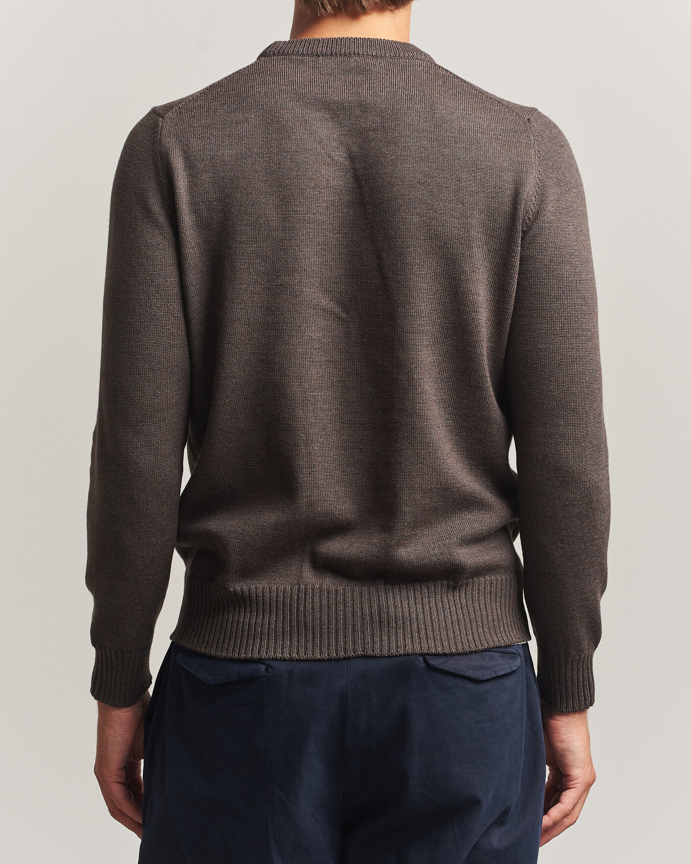 Mies | Puserot | Gran Sasso | Merino Knitted Crew Neck Brown Melange