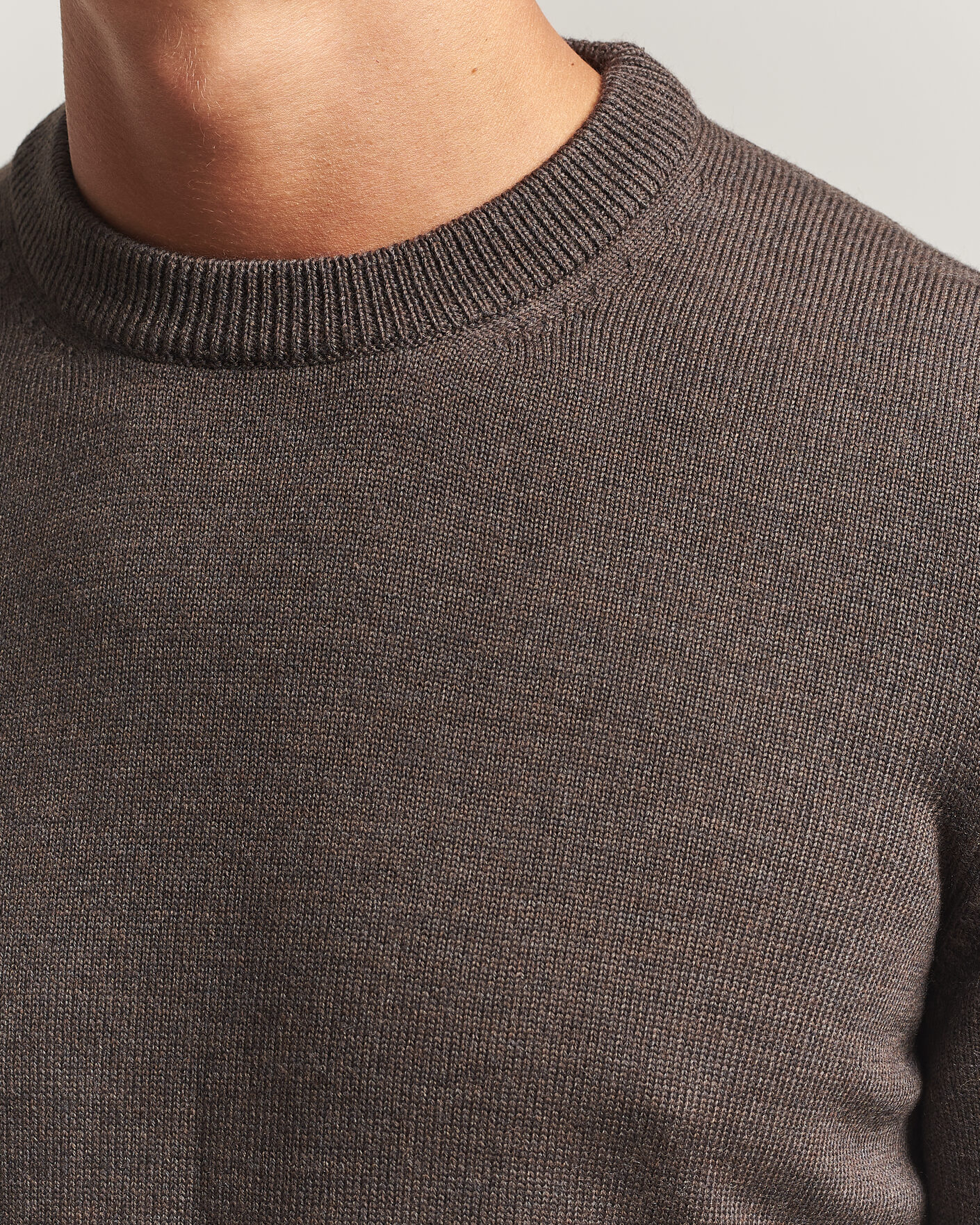 Mies | Puserot | Gran Sasso | Merino Knitted Crew Neck Brown Melange