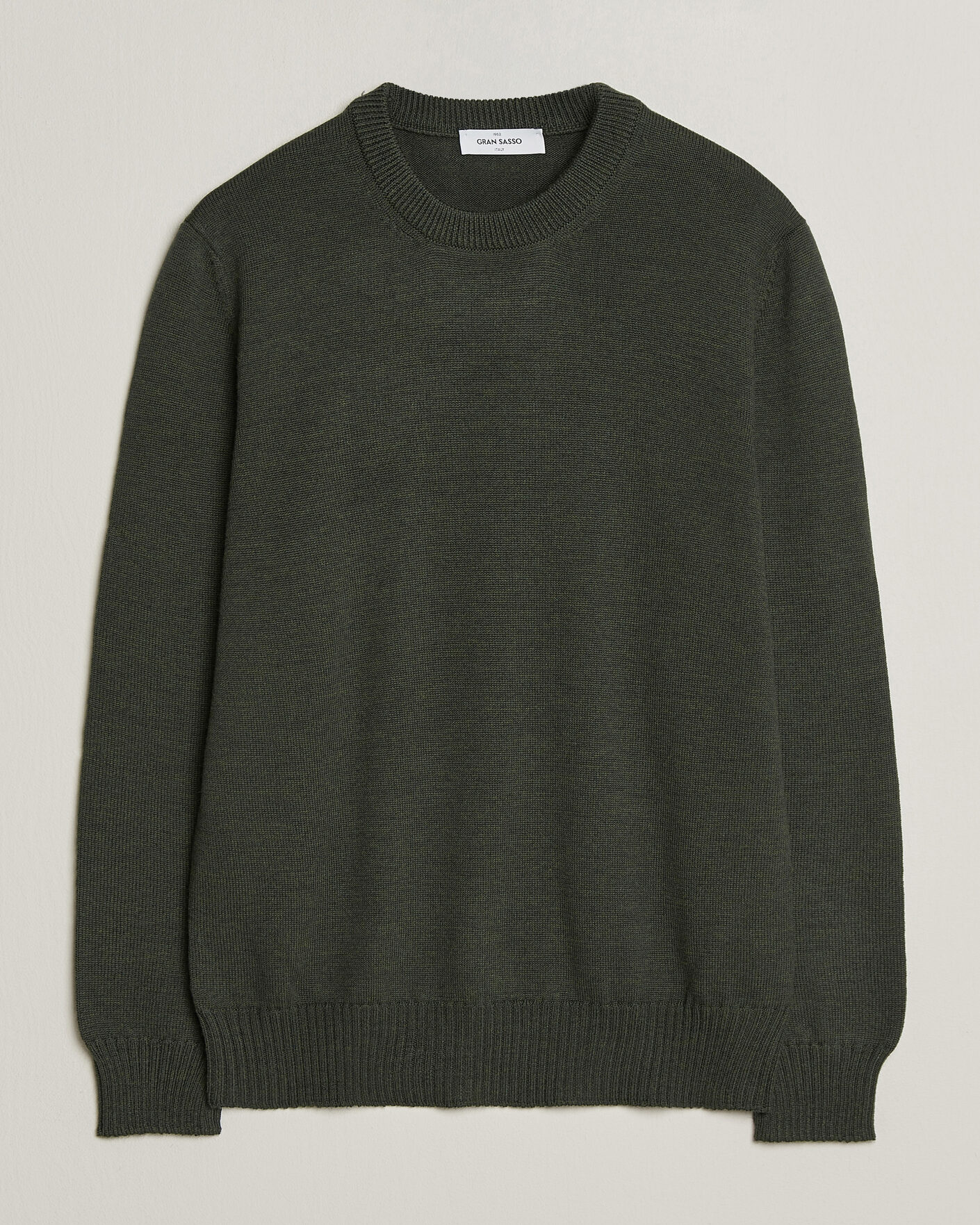 Mies | Puserot | Gran Sasso | Merino Knitted Crew Neck Olive Melange