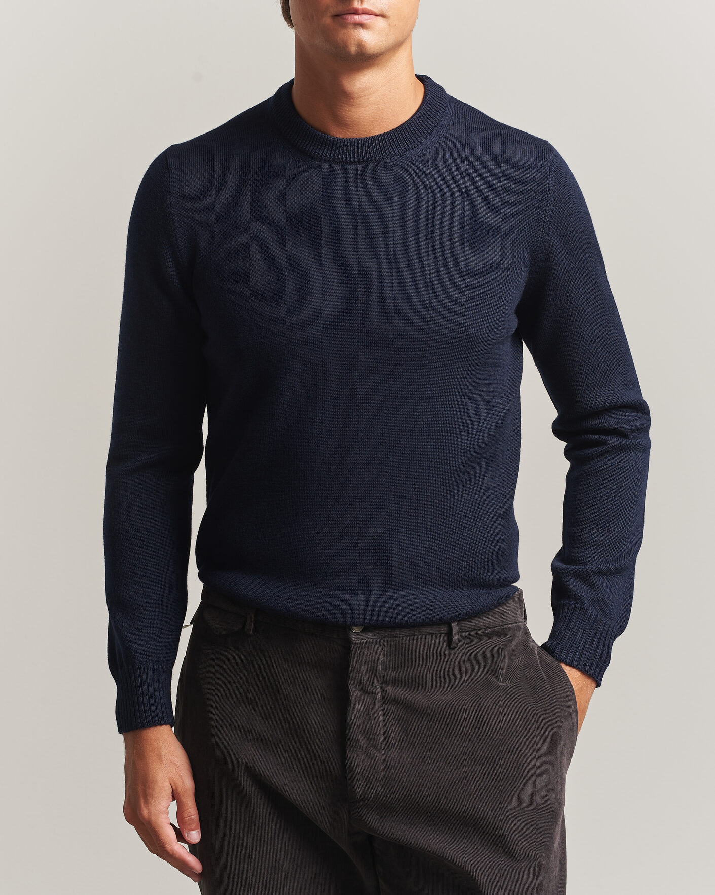 Mies | Puserot | Gran Sasso | Merino Knitted Crew Neck Navy
