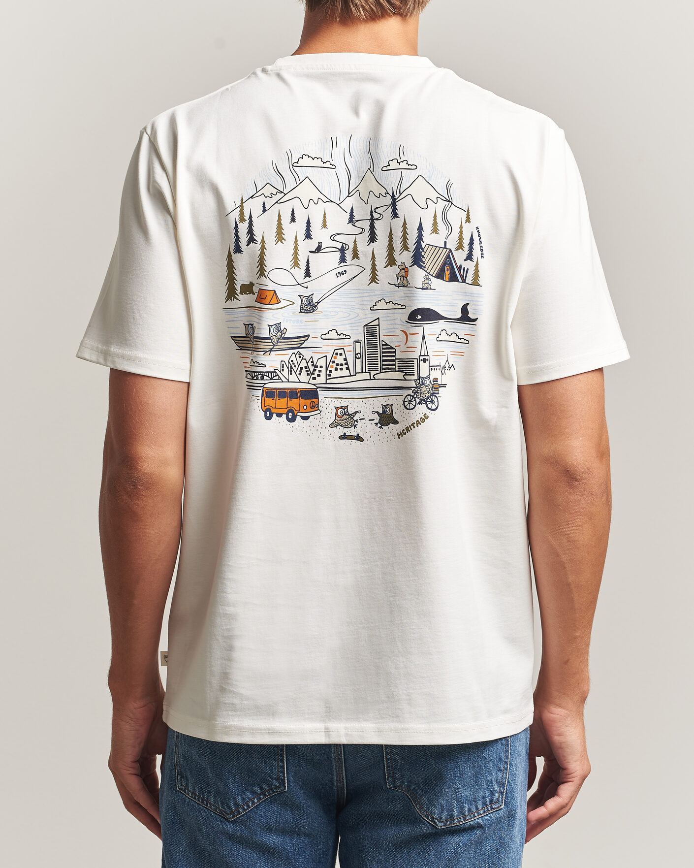 Mies | T-paidat | KnowledgeCotton Apparel | Back Print T-Shirt Egret