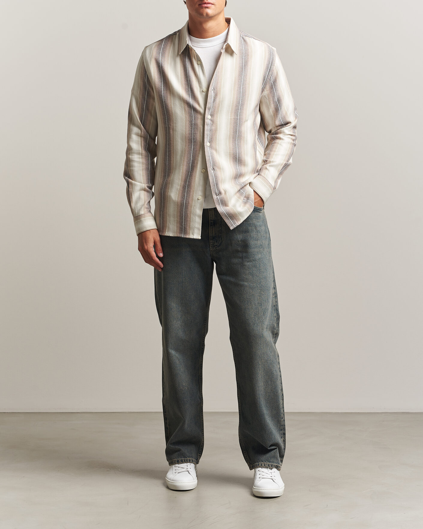 Mies | Kauluspaidat | KnowledgeCotton Apparel | Dune Regular Stripe Shirt Creme