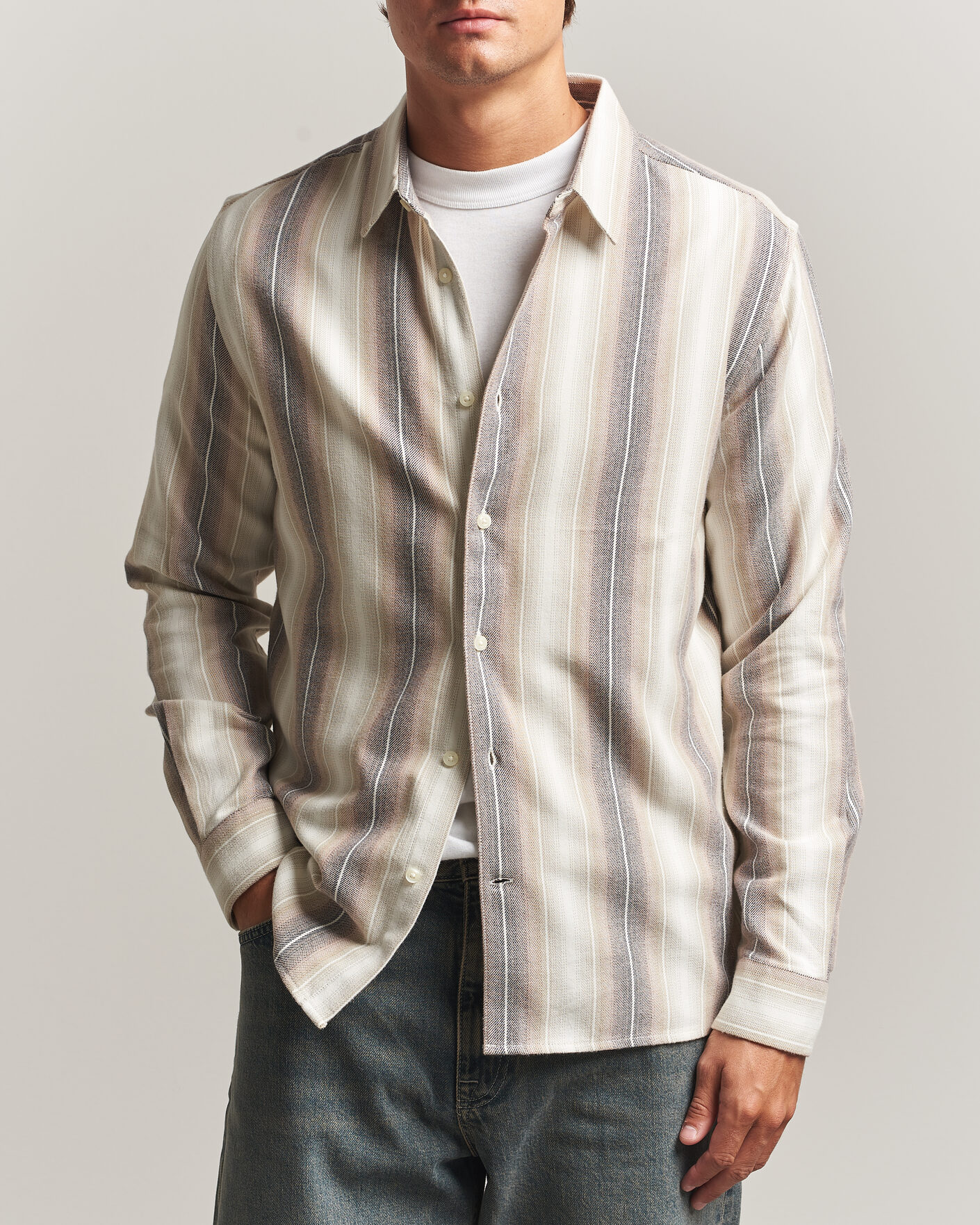 Mies | Kauluspaidat | KnowledgeCotton Apparel | Dune Regular Stripe Shirt Creme