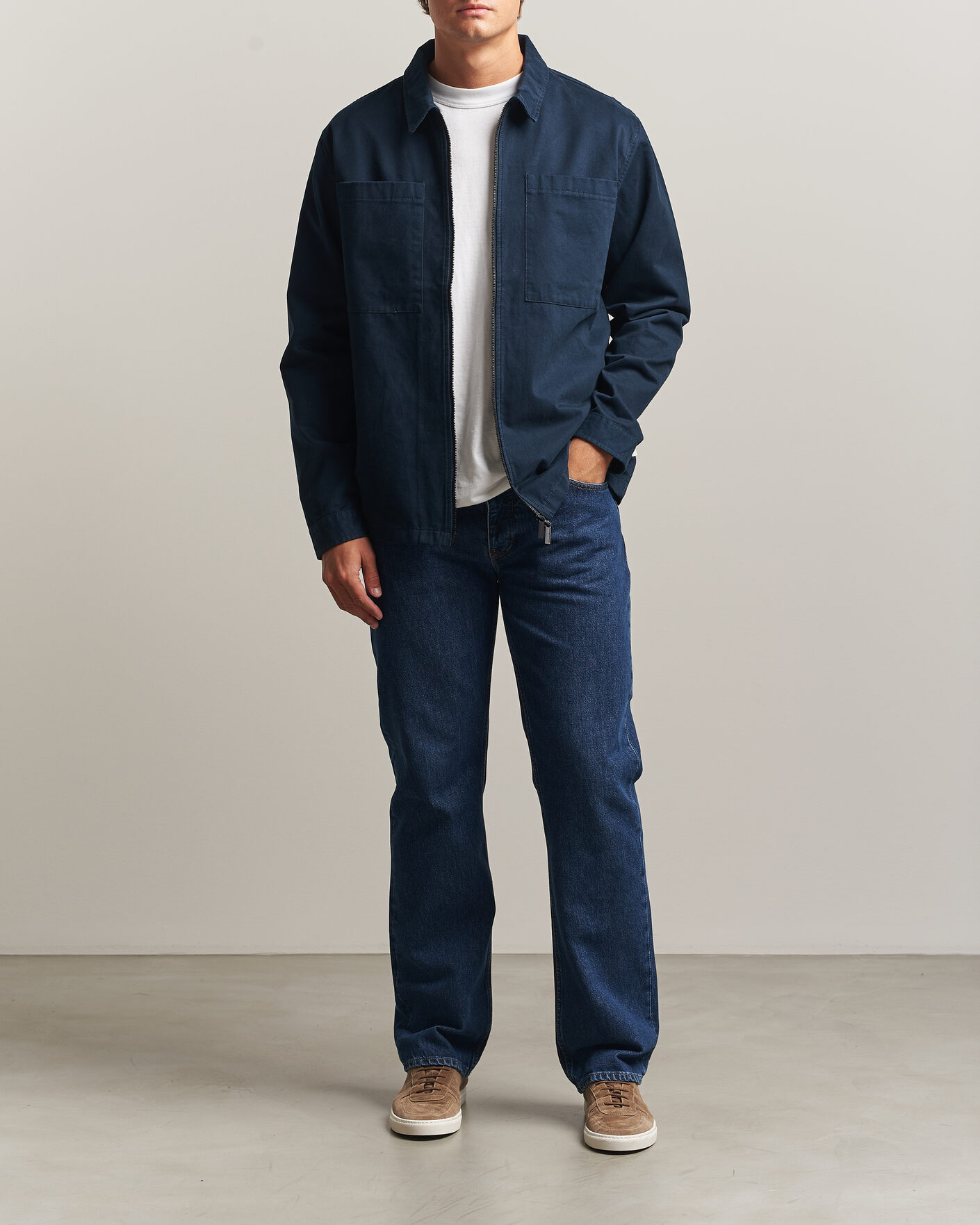 Mies | Kauluspaidat | KnowledgeCotton Apparel | Twill Zip Overshirt Total Eclipse