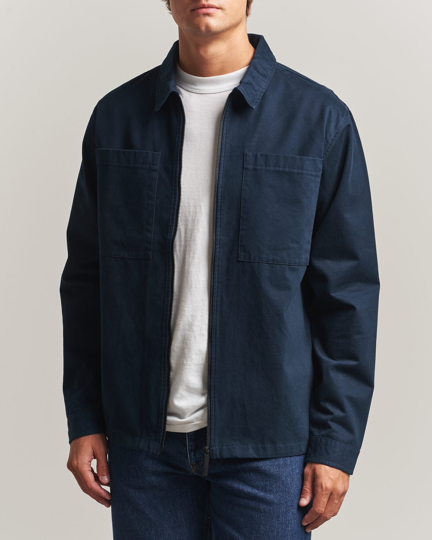 Mies | Kauluspaidat | KnowledgeCotton Apparel | Twill Zip Overshirt Total Eclipse