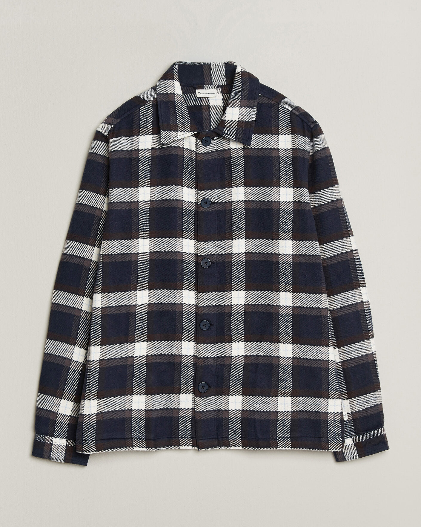 Mies | Kauluspaidat | KnowledgeCotton Apparel | Flannel Check Overshirt Navy