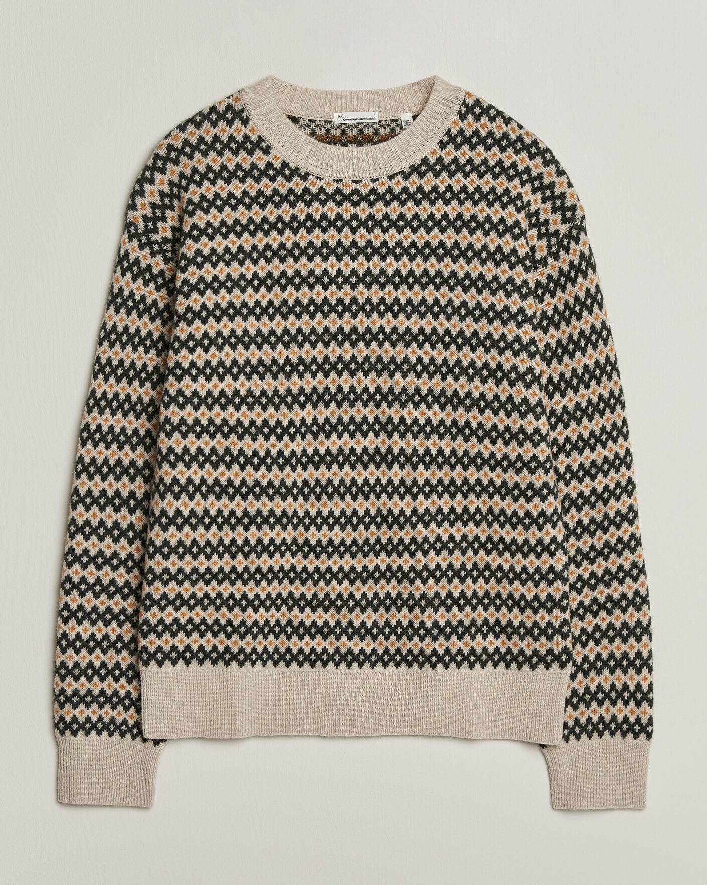 Mies | Puserot | KnowledgeCotton Apparel | Lambswool Jaquard Sweater Green