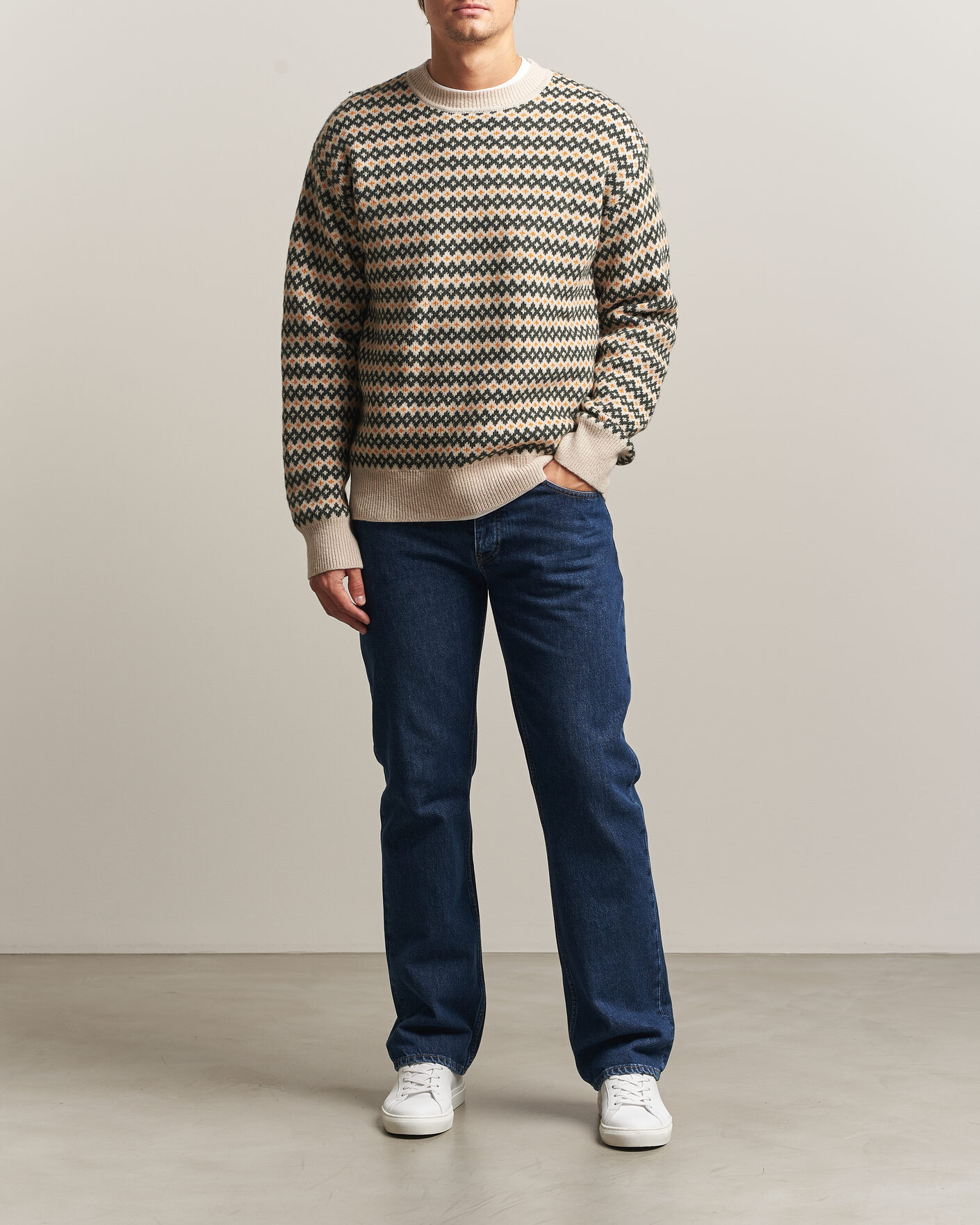Mies | Puserot | KnowledgeCotton Apparel | Lambswool Jaquard Sweater Green