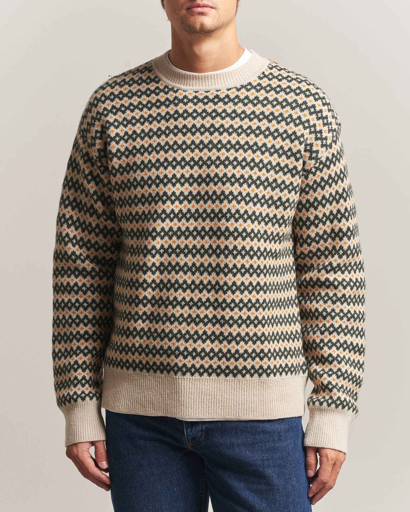 Mies | Puserot | KnowledgeCotton Apparel | Lambswool Jaquard Sweater Green