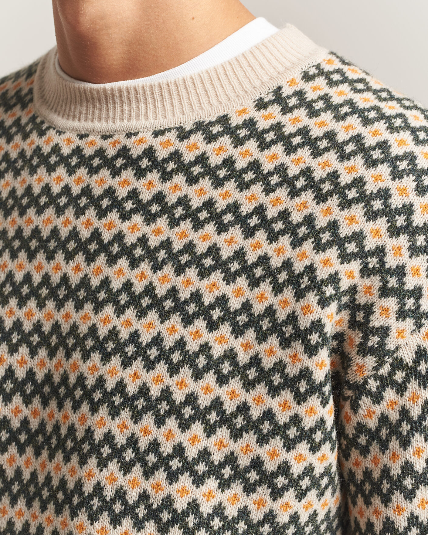 Mies | Puserot | KnowledgeCotton Apparel | Lambswool Jaquard Sweater Green