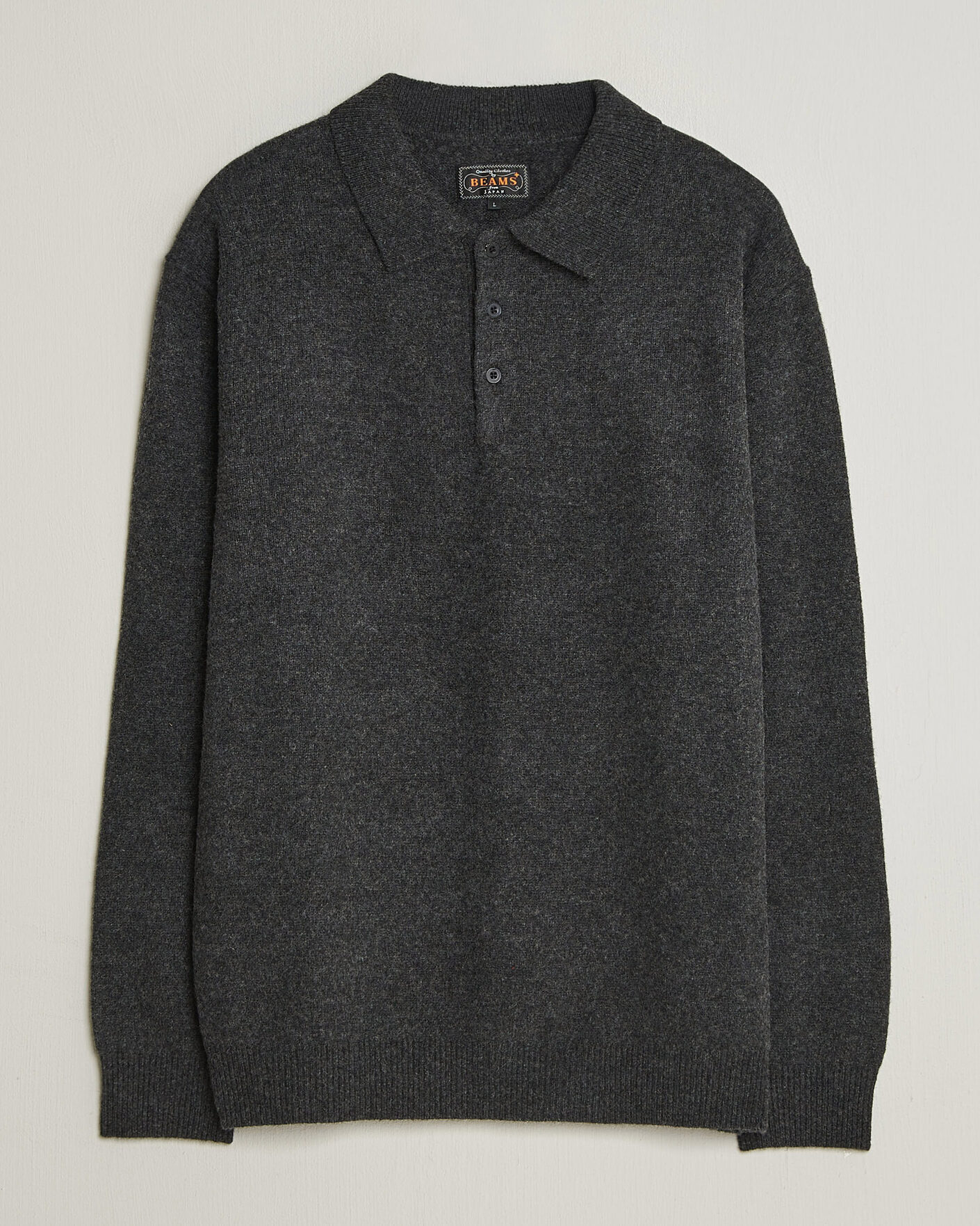 Mies | Puserot | BEAMS PLUS | Knitted Wool Polo Charcoal