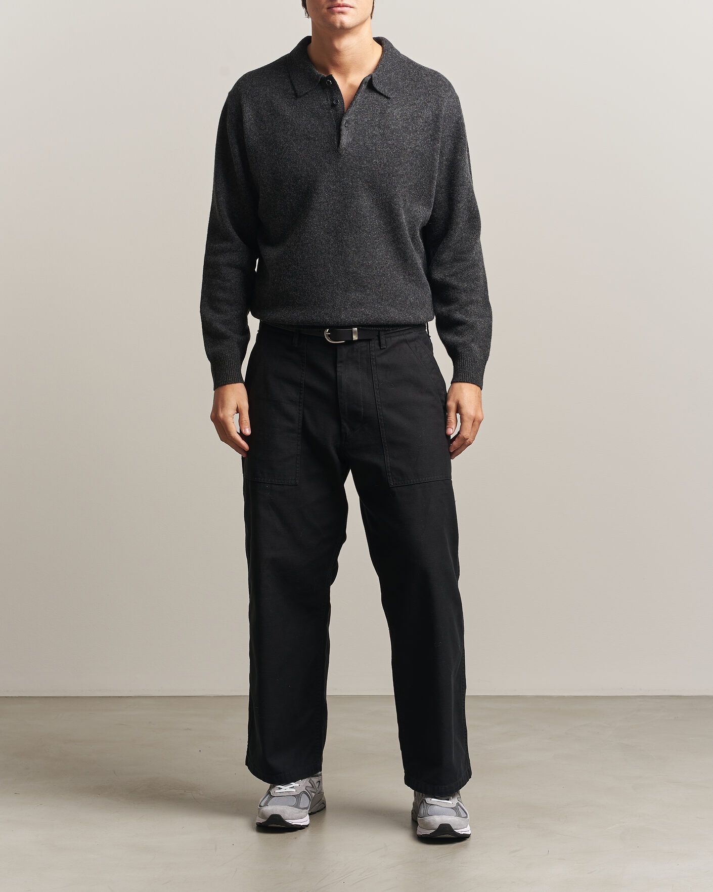 Mies | Puserot | BEAMS PLUS | Knitted Wool Polo Charcoal