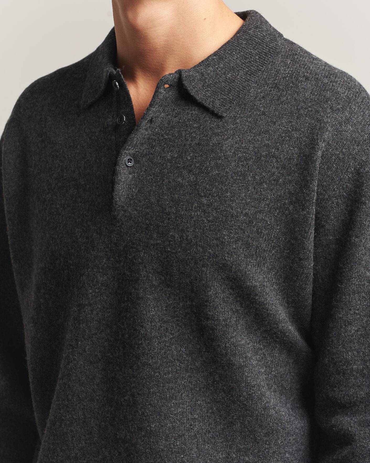 Mies | Puserot | BEAMS PLUS | Knitted Wool Polo Charcoal