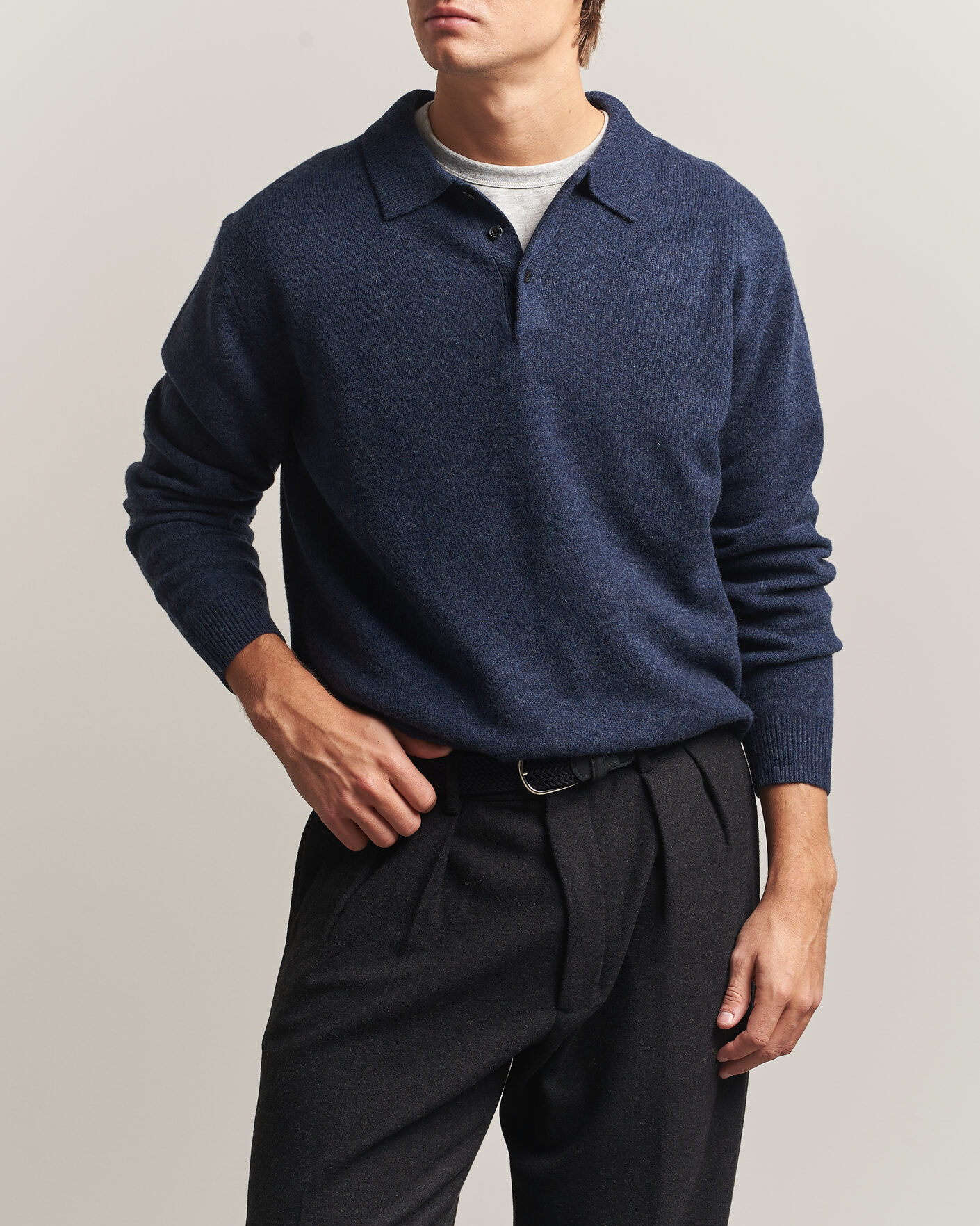 Mies | Puserot | BEAMS PLUS | Knitted Wool Polo Navy