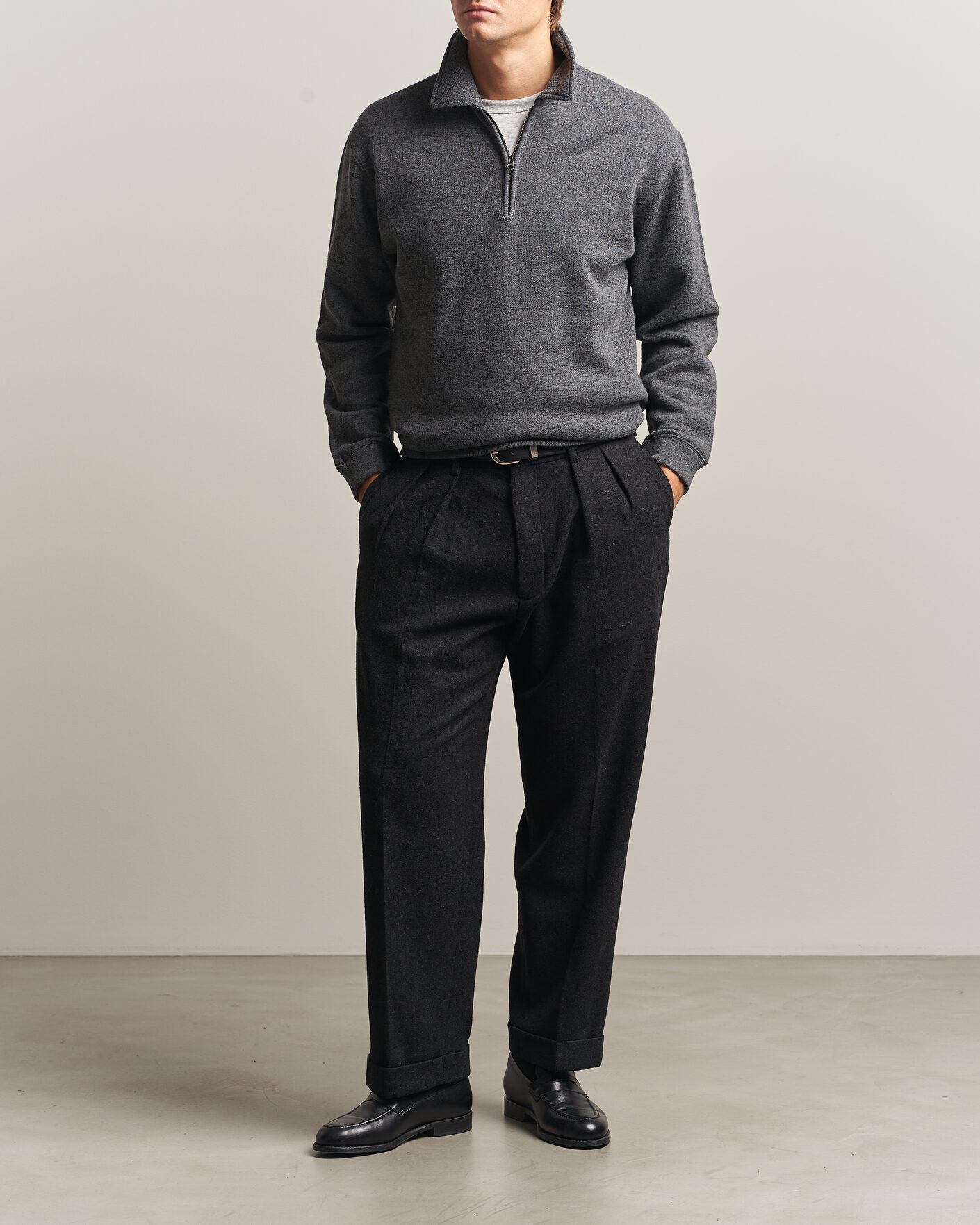 Mies | Puserot | BEAMS PLUS | Wool/Cotton Half Zip Charcoal