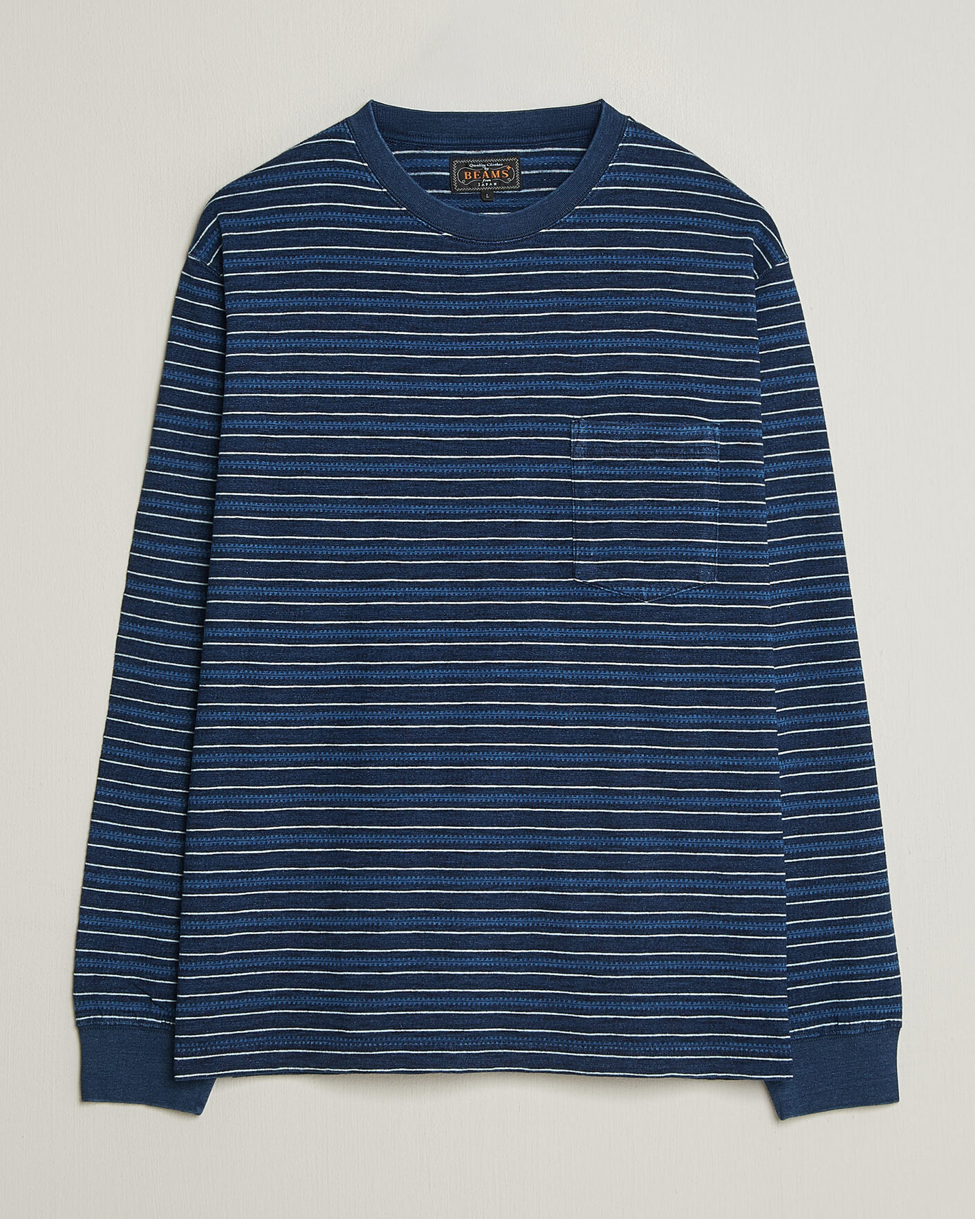 Mies | T-paidat | BEAMS PLUS | Indigo Stripe LS T-Shirt Navy