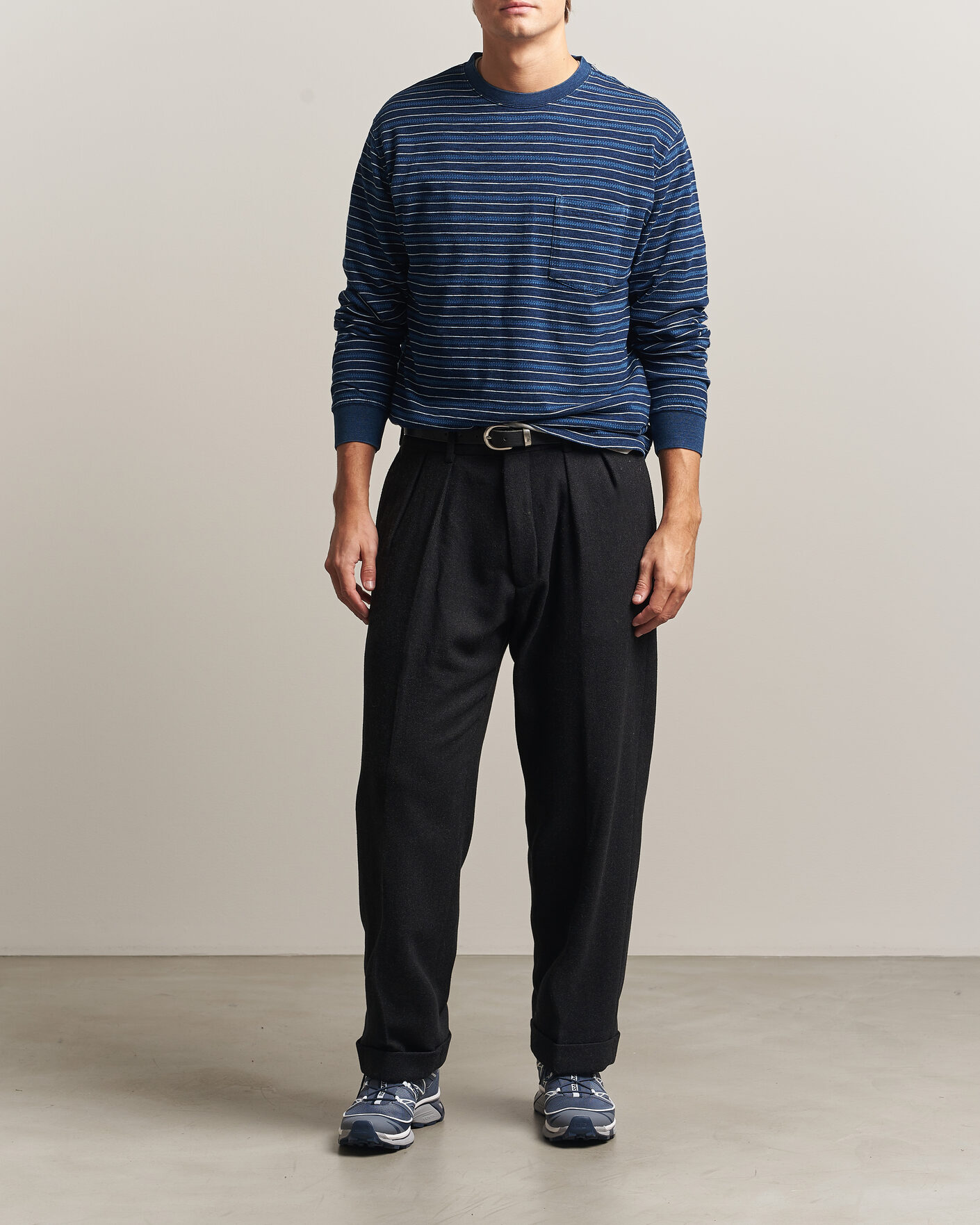 Mies | T-paidat | BEAMS PLUS | Indigo Stripe LS T-Shirt Navy