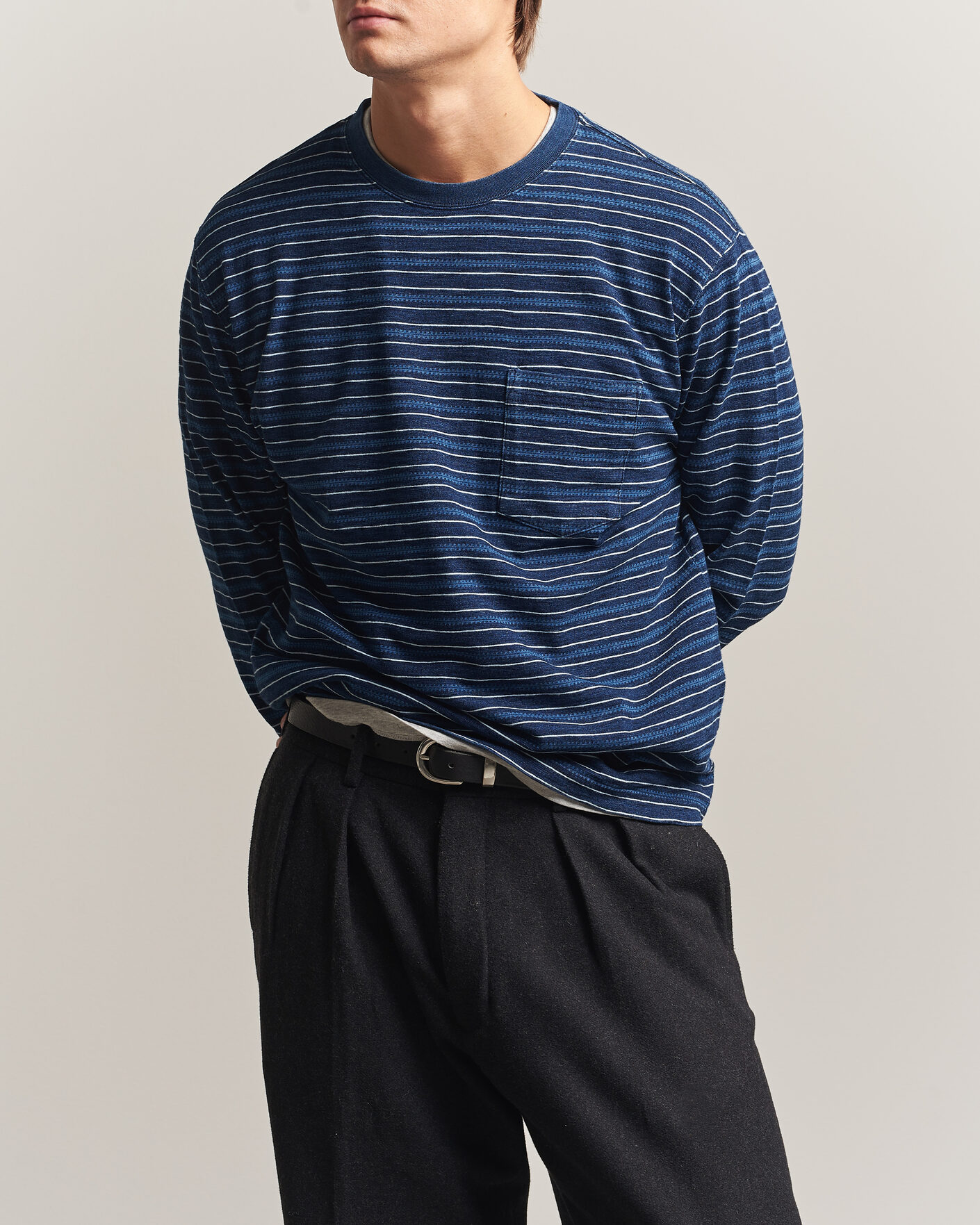 Mies | T-paidat | BEAMS PLUS | Indigo Stripe LS T-Shirt Navy