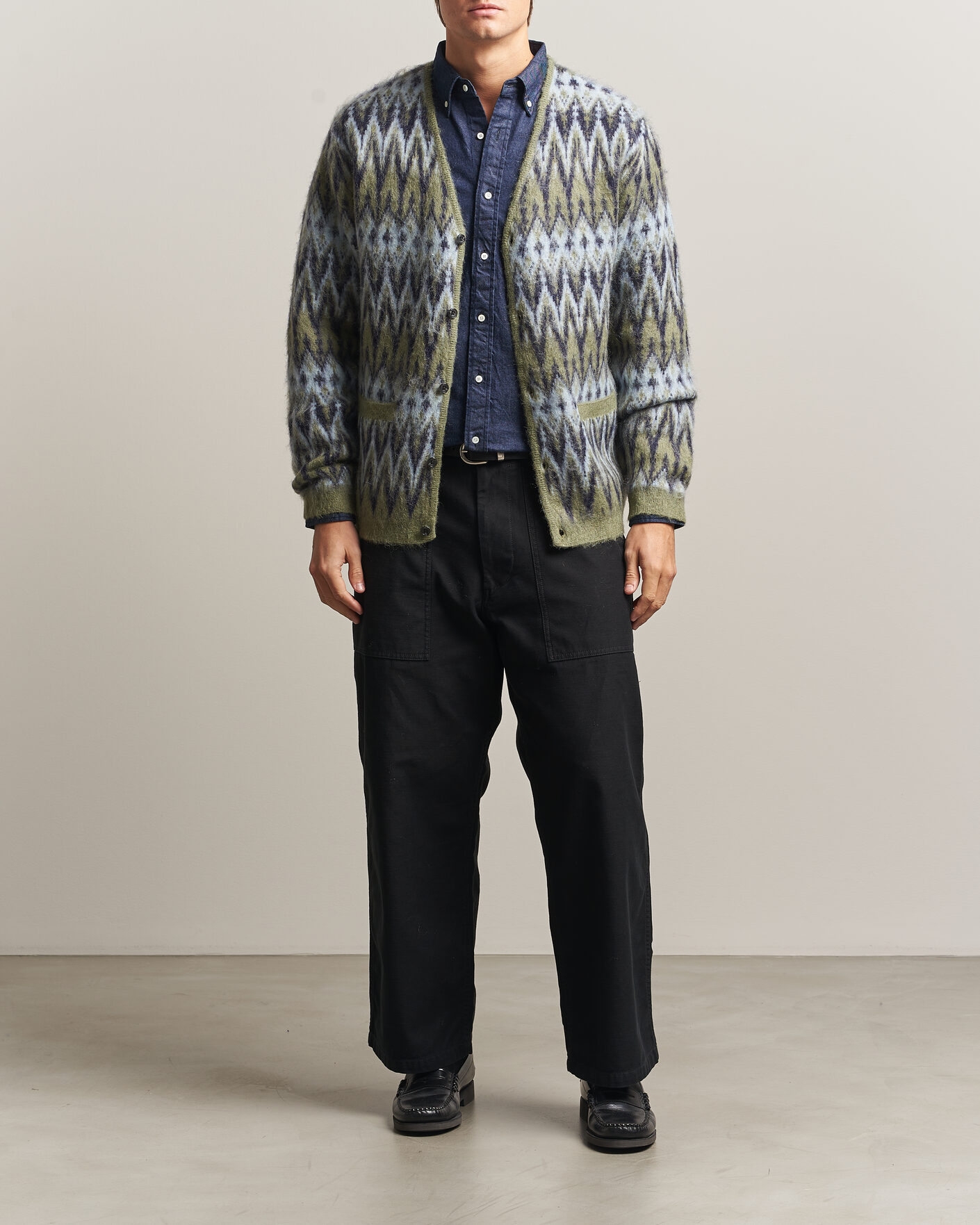 Mies | Puserot | BEAMS PLUS | Chevron Jacquard Cardigan Green/Grey