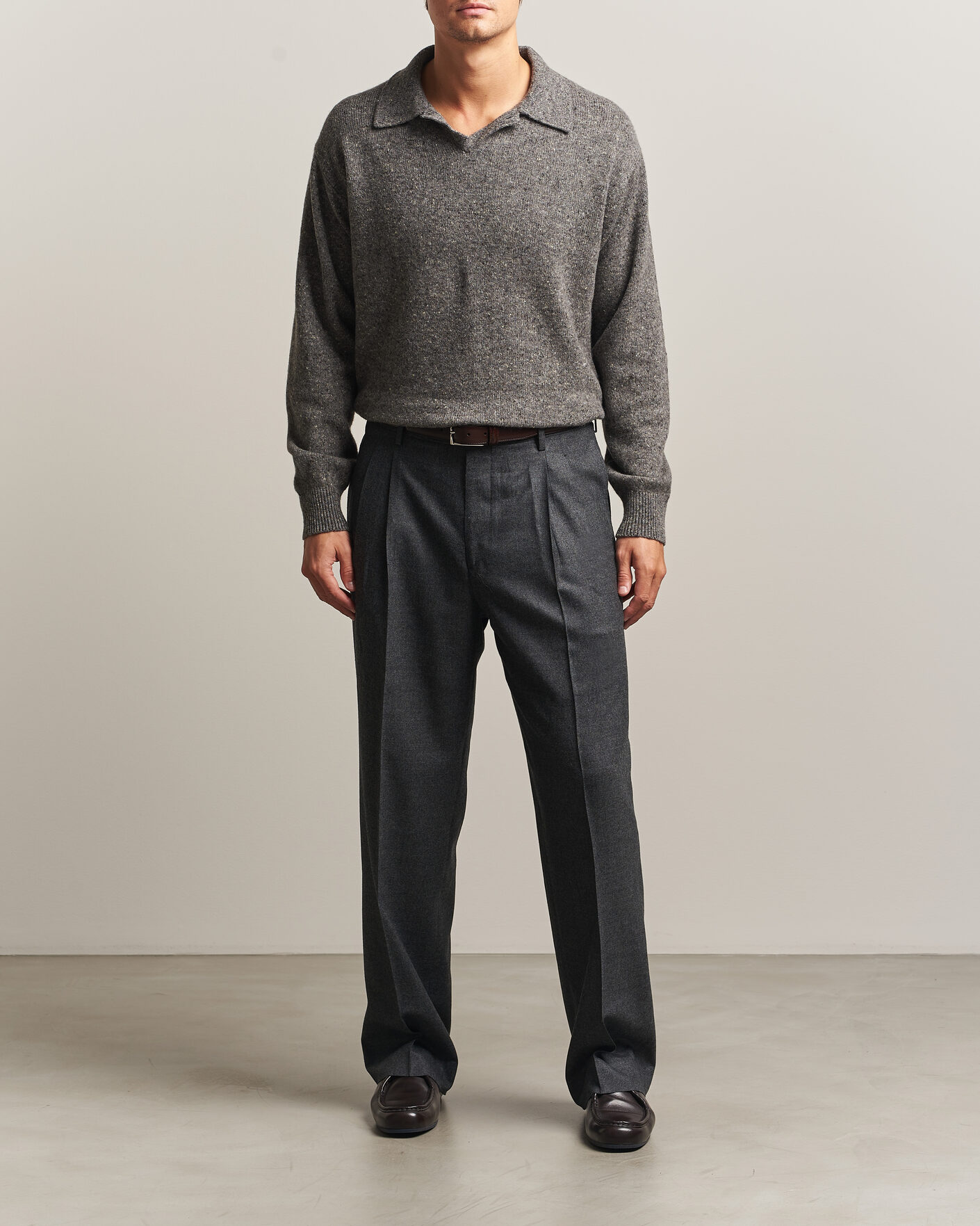 Mies | Puserot | Auralee | Cashmere Nep Knit Polo Mix Gray
