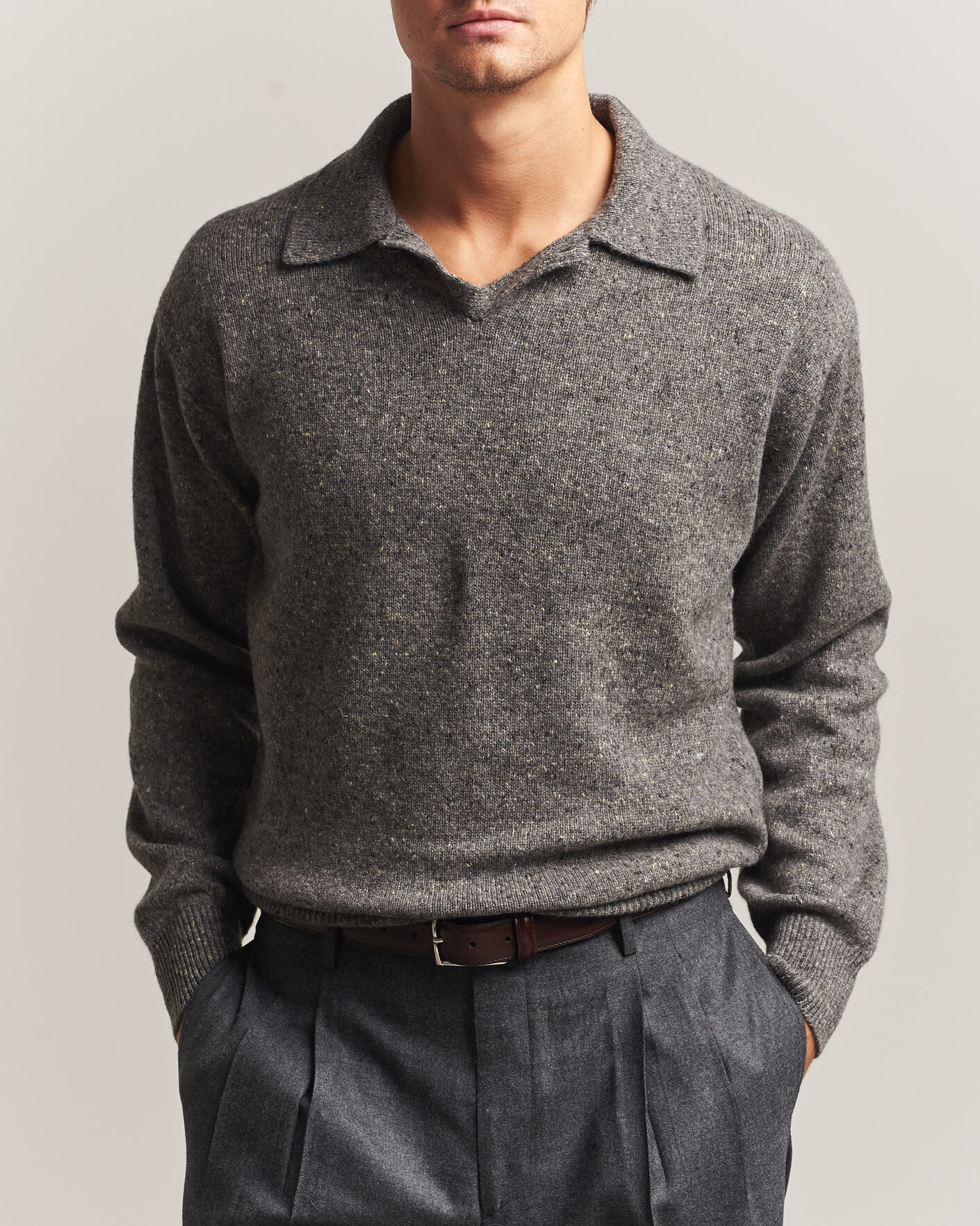 Mies | Puserot | Auralee | Cashmere Nep Knit Polo Mix Gray