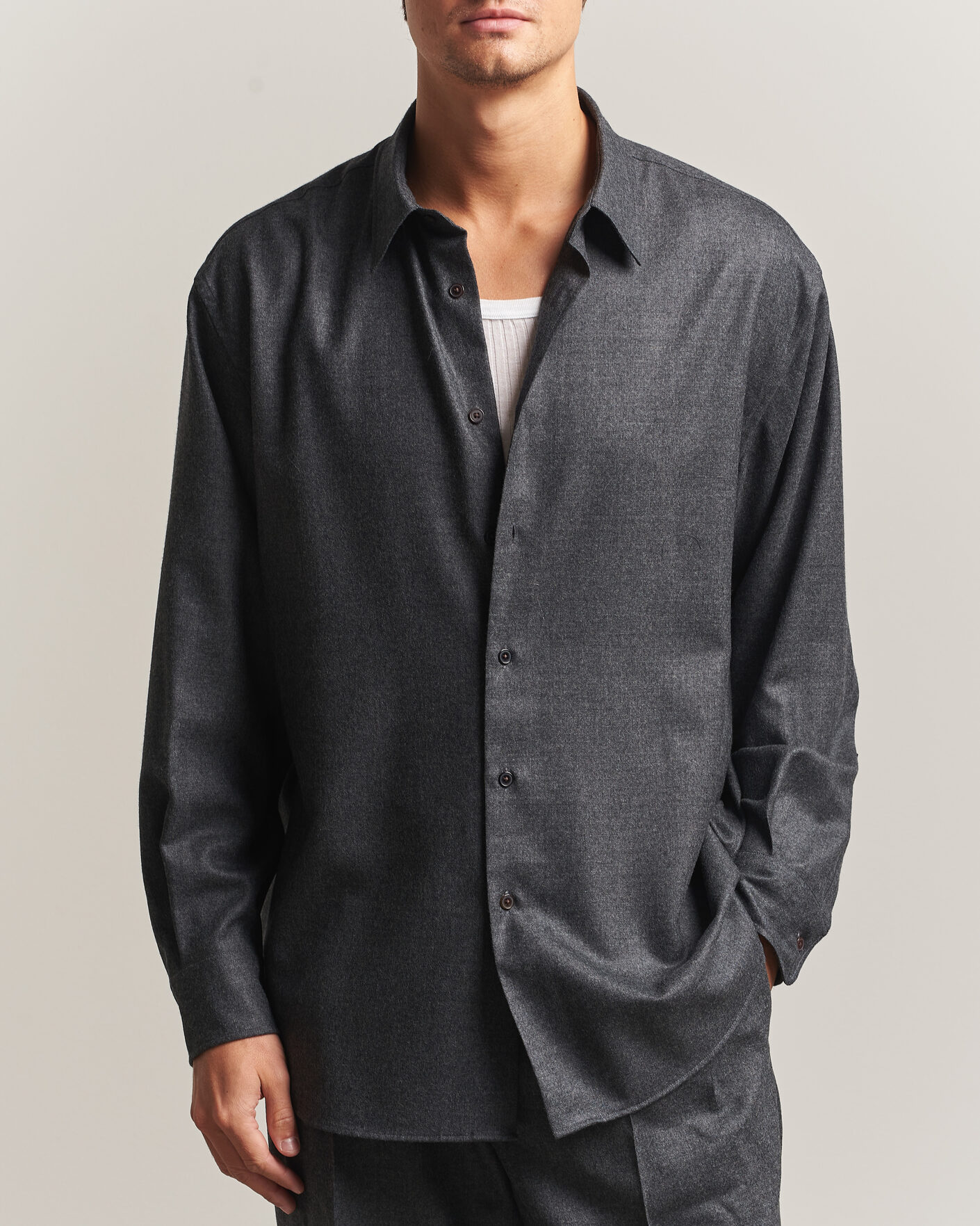 Mies | Kauluspaidat | Auralee | Super Light Wool Shirt Charcoal