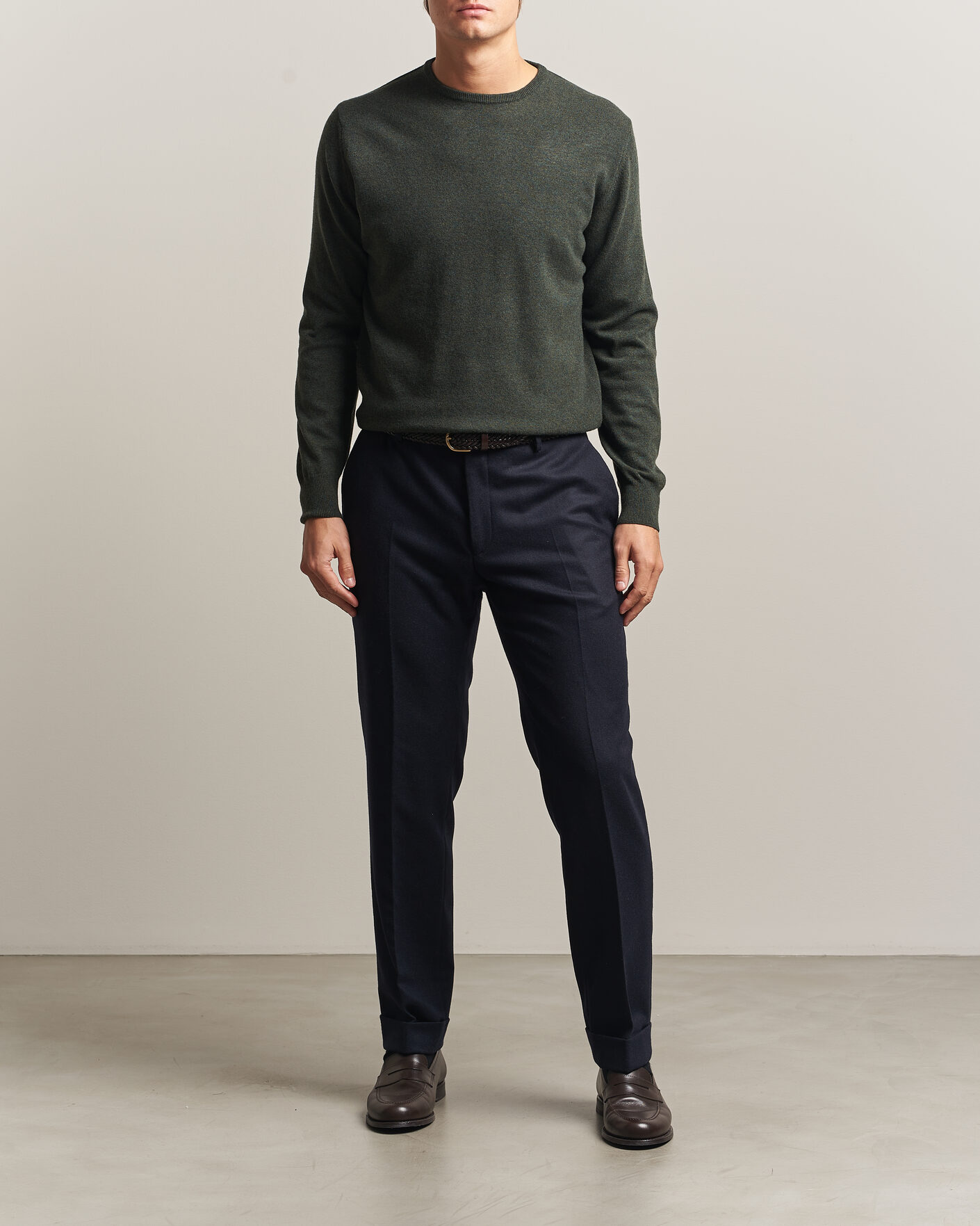 Mies | Puserot | Morgano | Wool/Cashmere Crewneck Dark Green