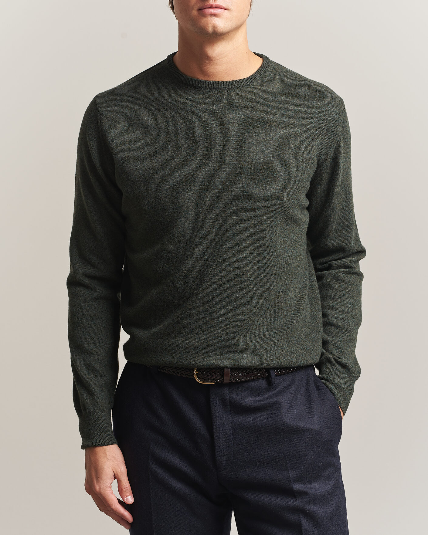 Mies | Puserot | Morgano | Wool/Cashmere Crewneck Dark Green