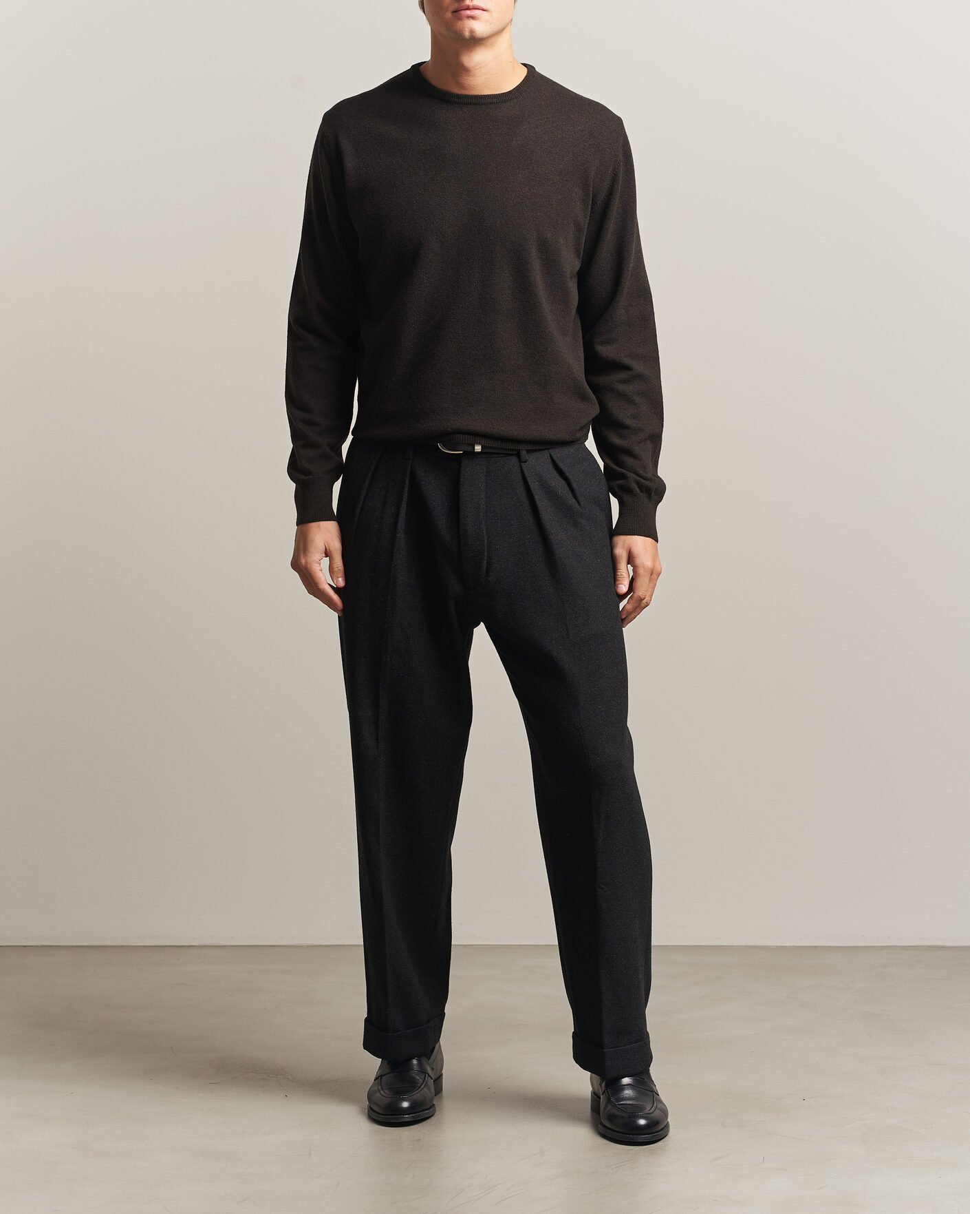 Mies | Puserot | Morgano | Wool/Cashmere Crewneck Dark Brown