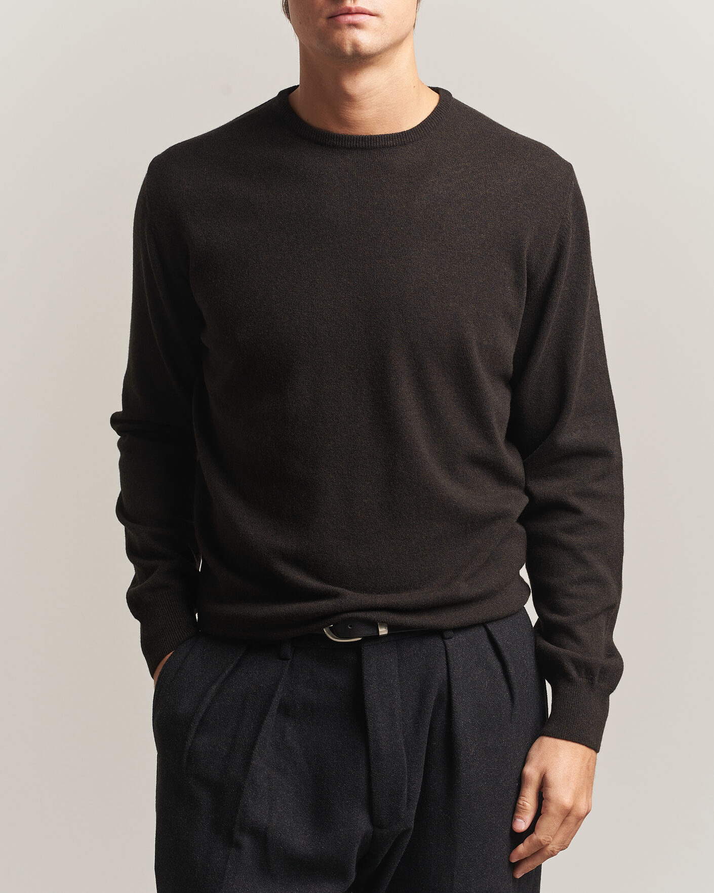 Mies | Puserot | Morgano | Wool/Cashmere Crewneck Dark Brown