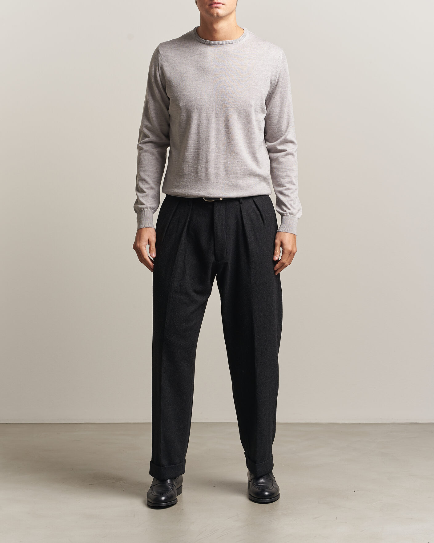 Mies | Puserot | Morgano | Extra Fine Merino Wool Crewneck Light Grey
