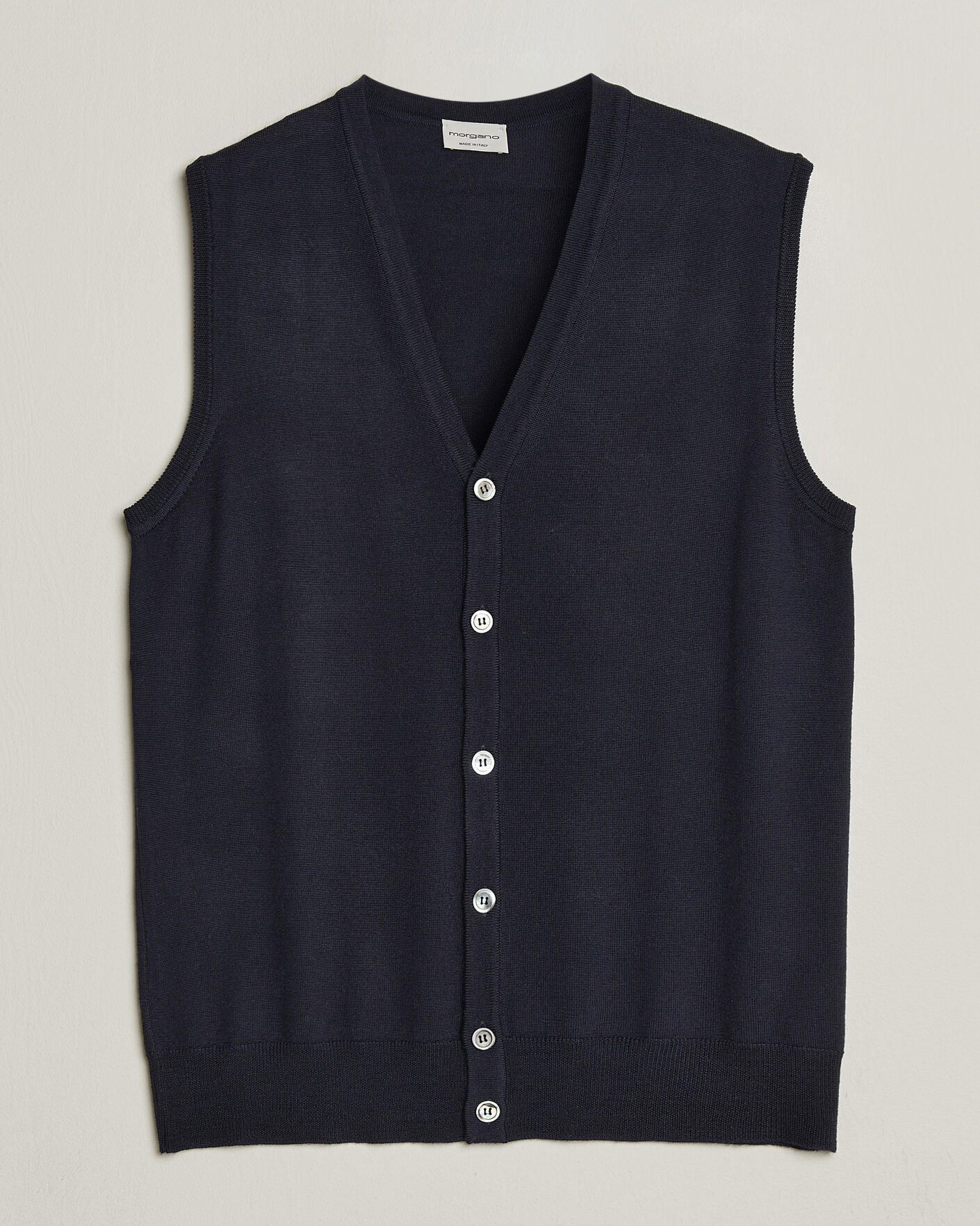 Mies | Puserot | Morgano | Extra Fine Merino Wool Sleevles Cardigan Vest Navy