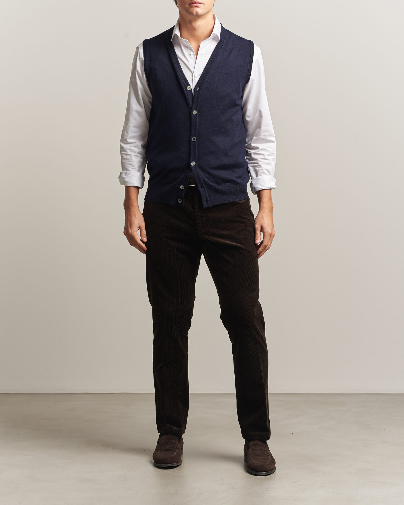 Mies | Puserot | Morgano | Extra Fine Merino Wool Sleevles Cardigan Vest Navy