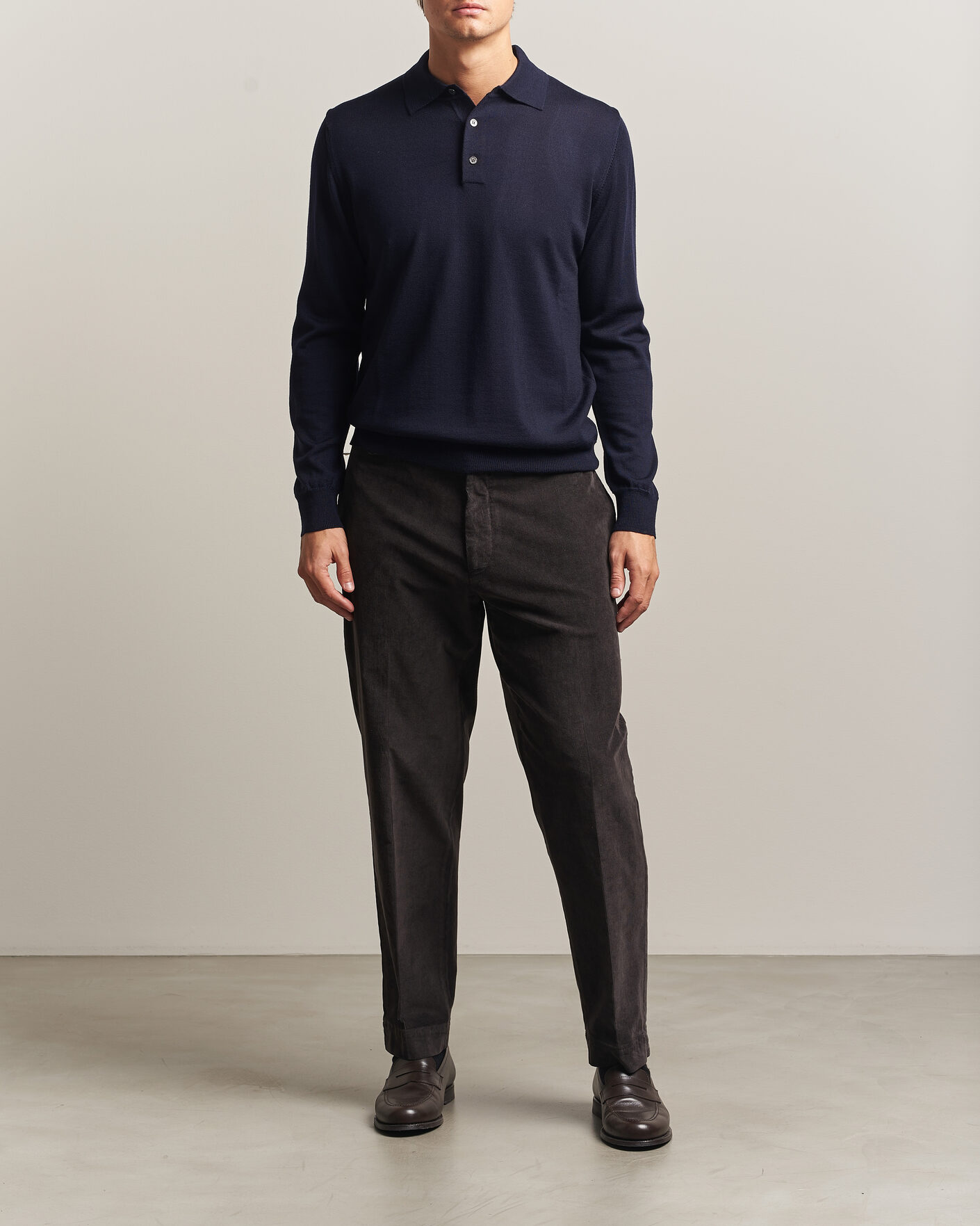Mies | Puserot | Morgano | Extra Fine Merino Wool Polo Navy