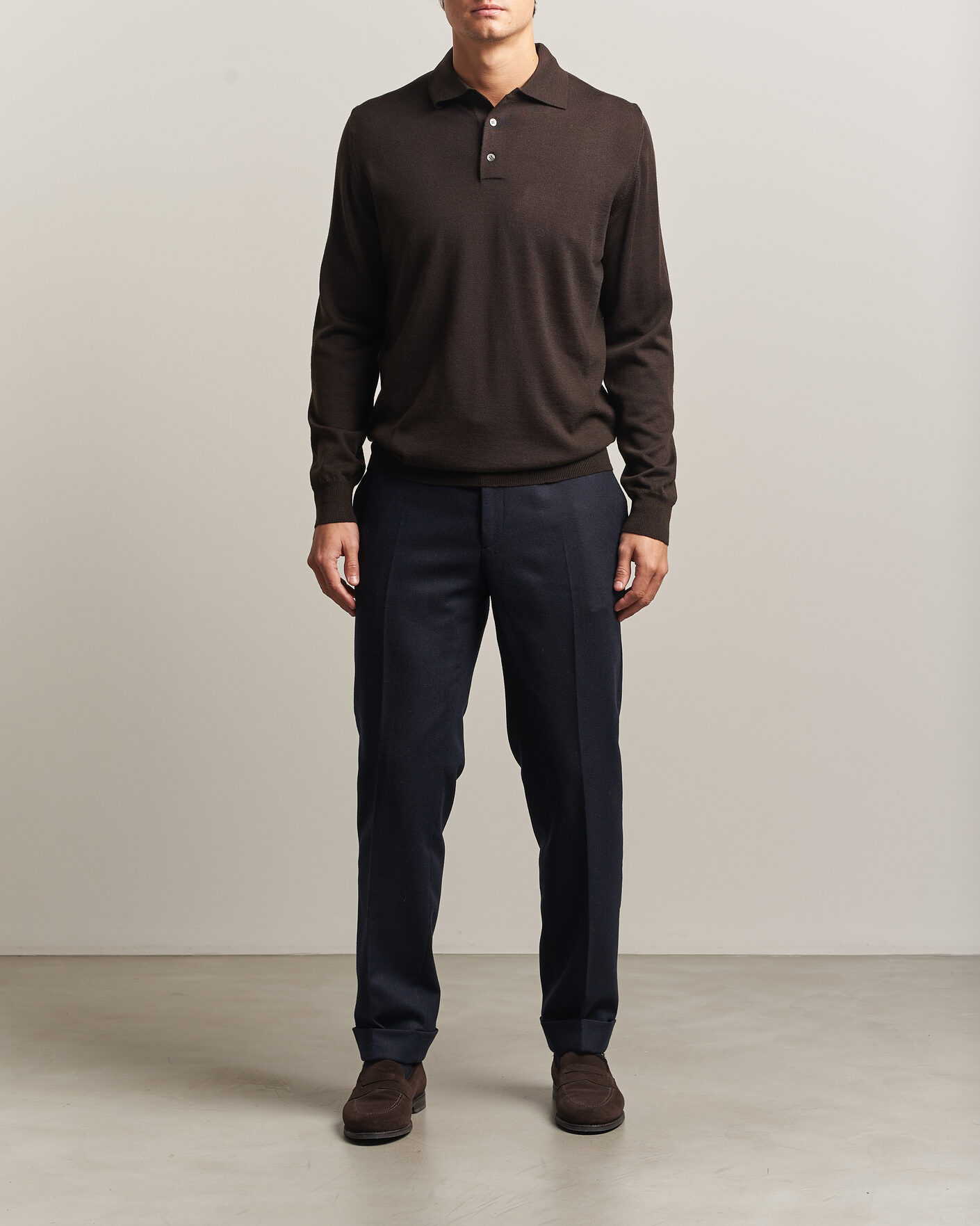 Mies | Puserot | Morgano | Extra Fine Merino Wool Polo Dark Brown