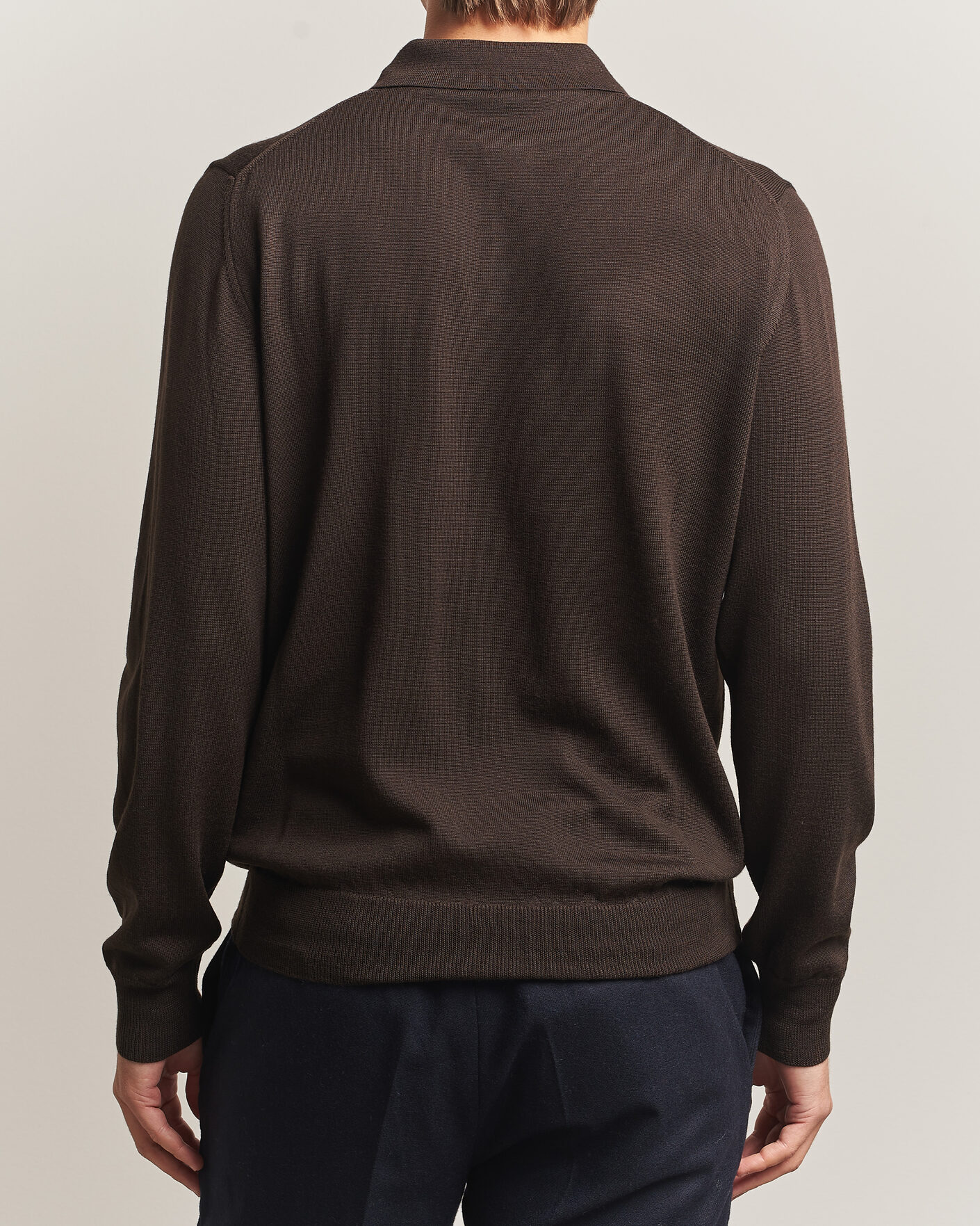 Mies | Puserot | Morgano | Extra Fine Merino Wool Polo Dark Brown
