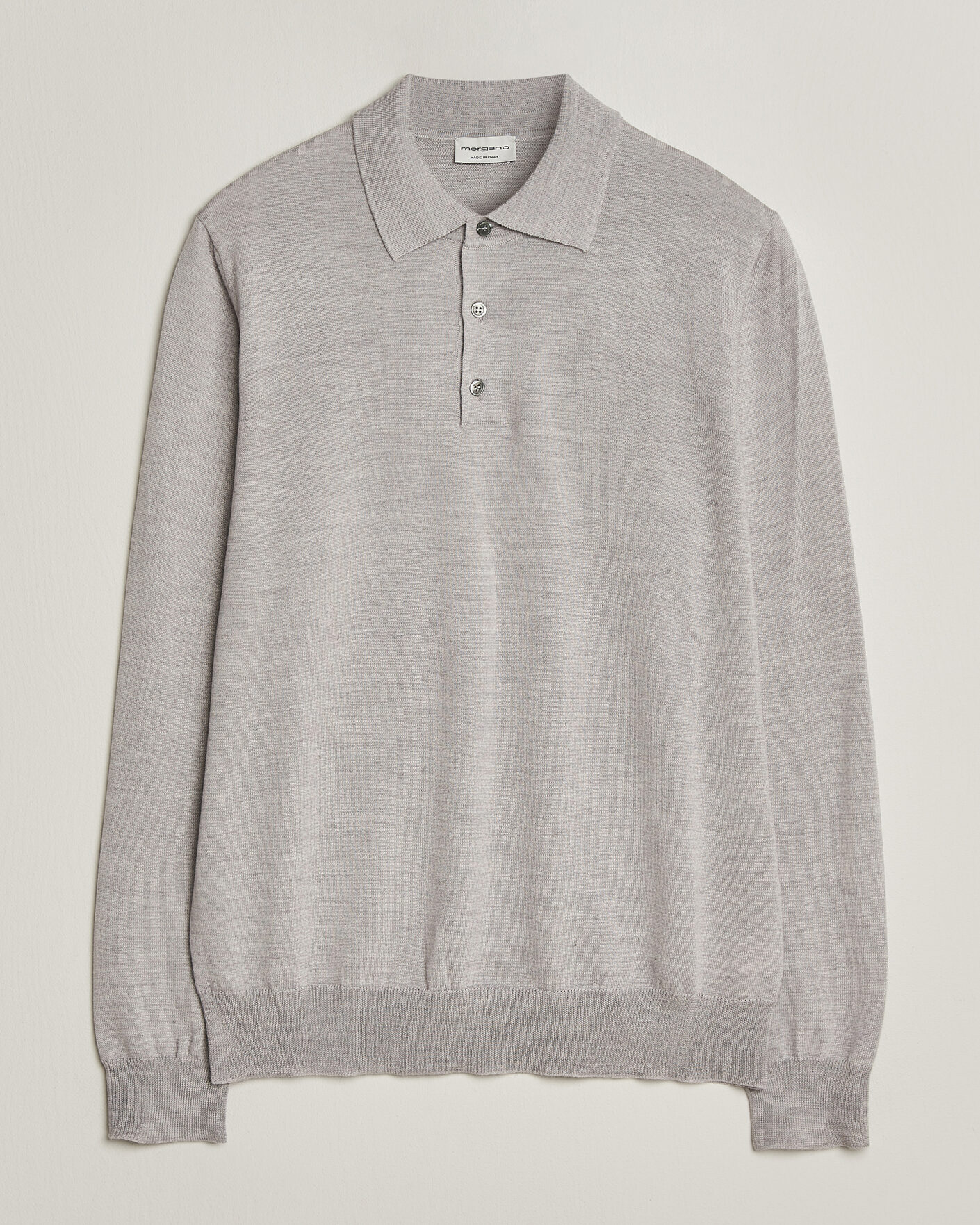 Mies | Puserot | Morgano | Extra Fine Merino Wool Polo Light Grey