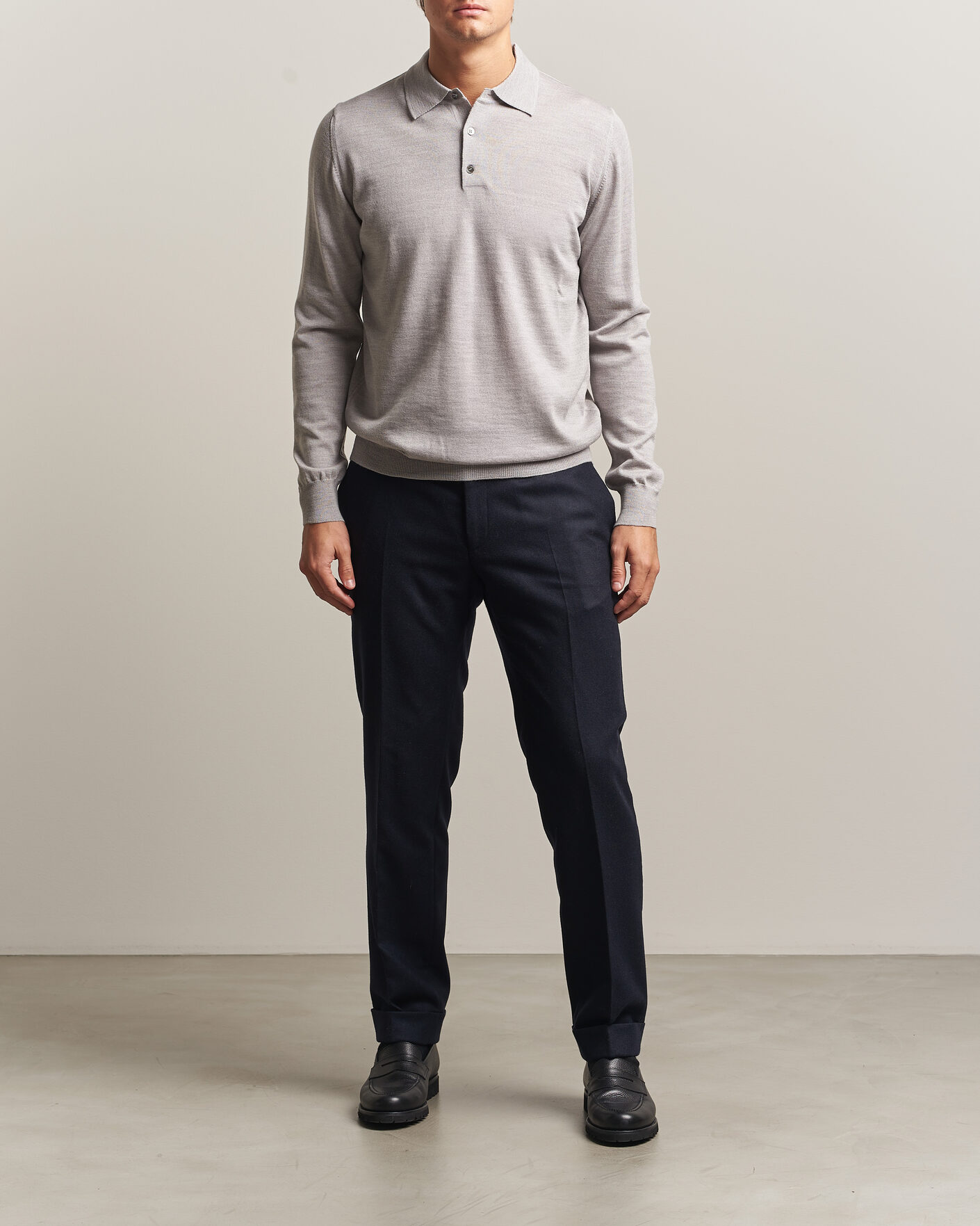 Mies | Puserot | Morgano | Extra Fine Merino Wool Polo Light Grey