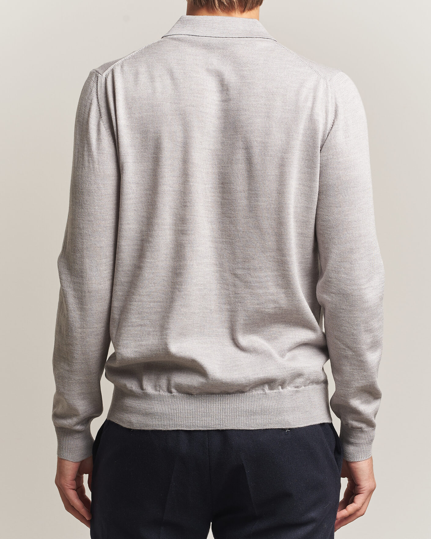 Mies | Puserot | Morgano | Extra Fine Merino Wool Polo Light Grey