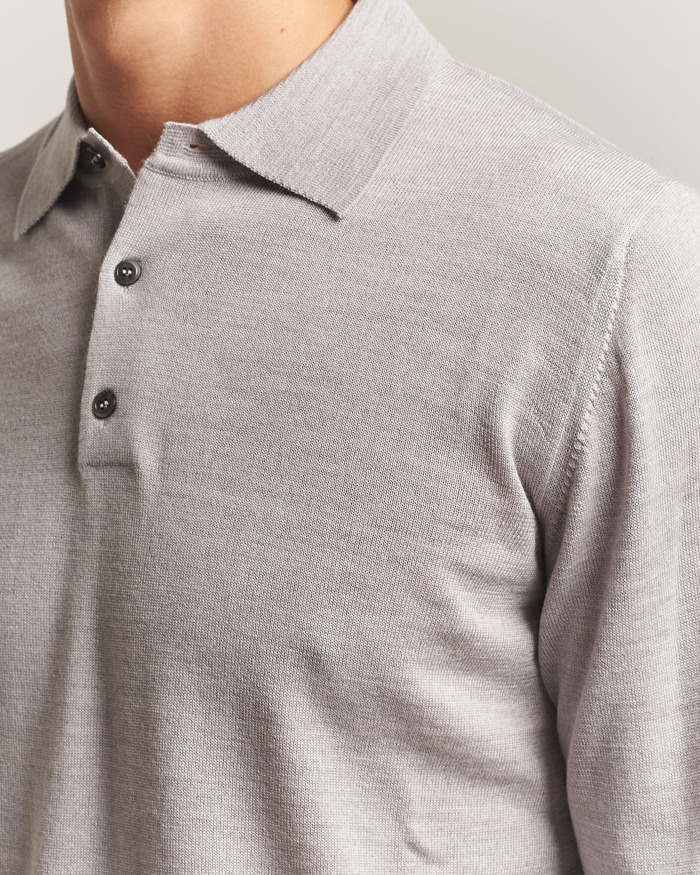 Mies | Puserot | Morgano | Extra Fine Merino Wool Polo Light Grey