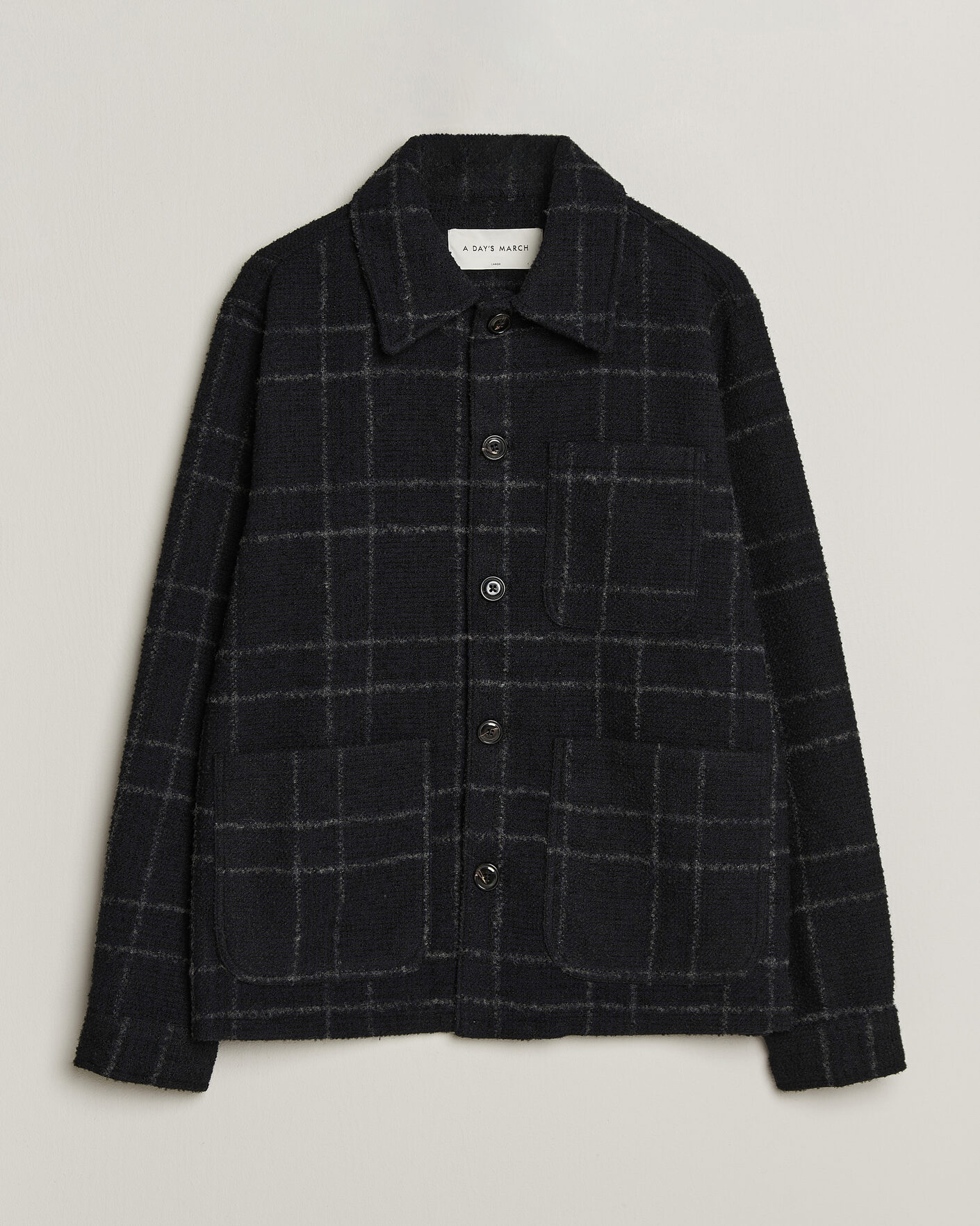 Mies | Kauluspaidat | A Day's March | Algot Wool Checked Overshirt Navy