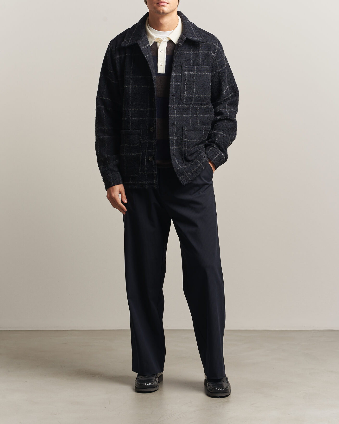 Mies | Kauluspaidat | A Day's March | Algot Wool Checked Overshirt Navy